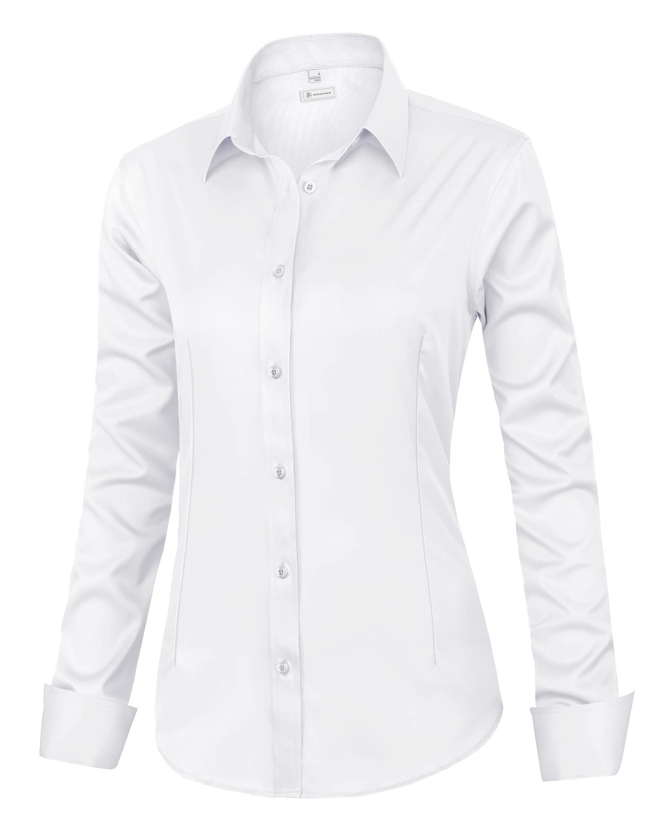 Womens Wrinkle-Free Stretch Long Sleeve Button Down Dress Shirt Blouse Work