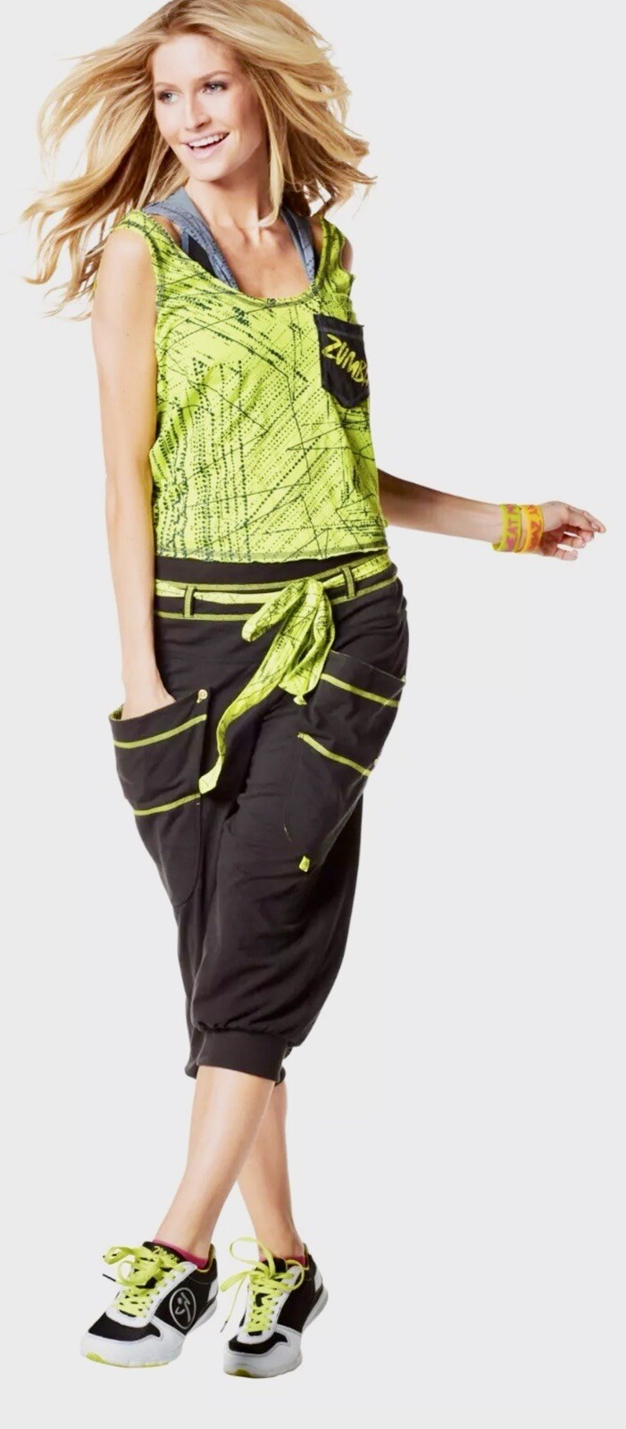 ZUMBA 2Pc.SET! Cargo Capri Dance Pants & Shirt Top Tank Do it for Fame RARE S M