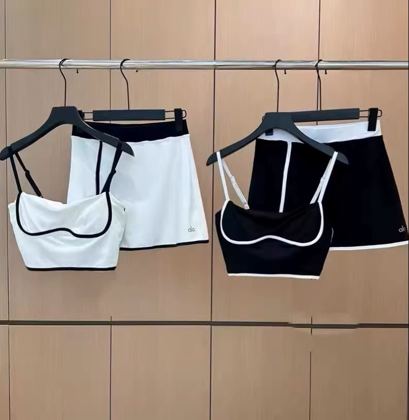 NEW AIo Yoga Set Airbrush Streamlined Bra Tank+Skirt Suit Casual Women’s Sports