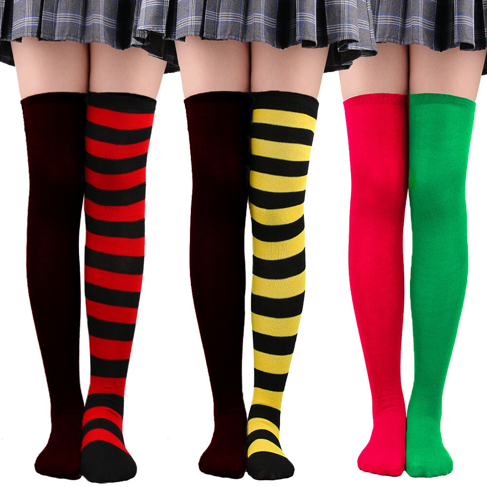 Soft Ladies Top Stay Up Extra Contrast Long Socks Thigh High Over the Knee Socks