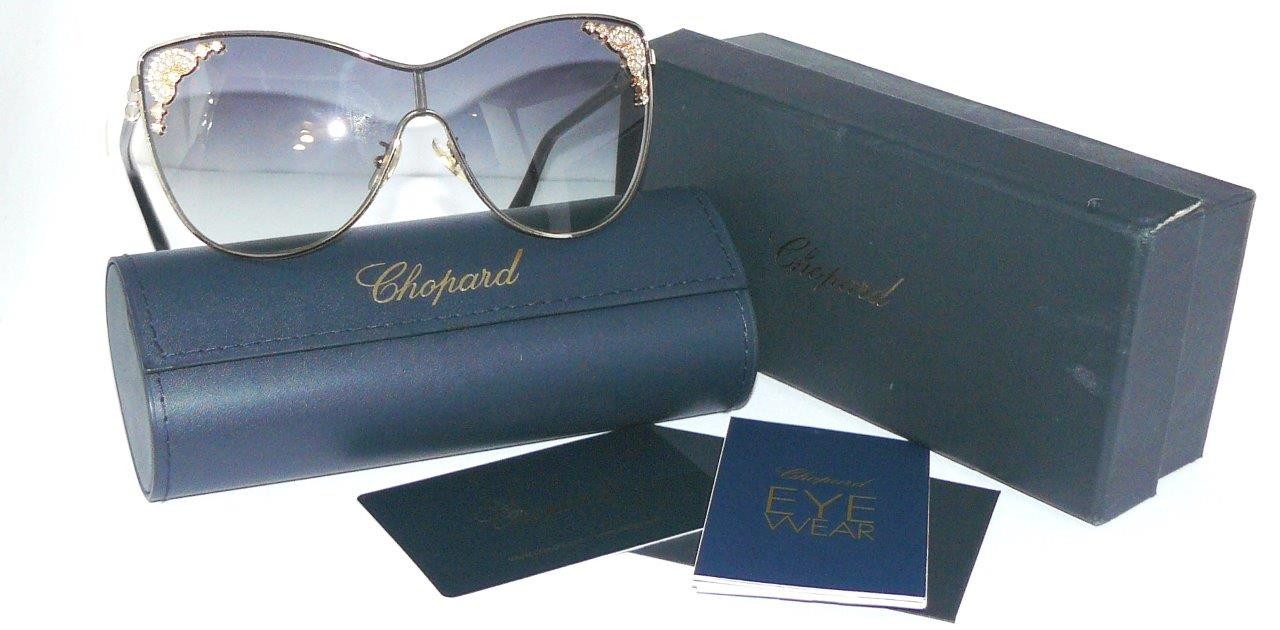 CHOPARD SUNGLASSES GOLD BLUE SCHC83S RHINESTONE CRYSTAL LOGO LUXURY WOMEN BAG