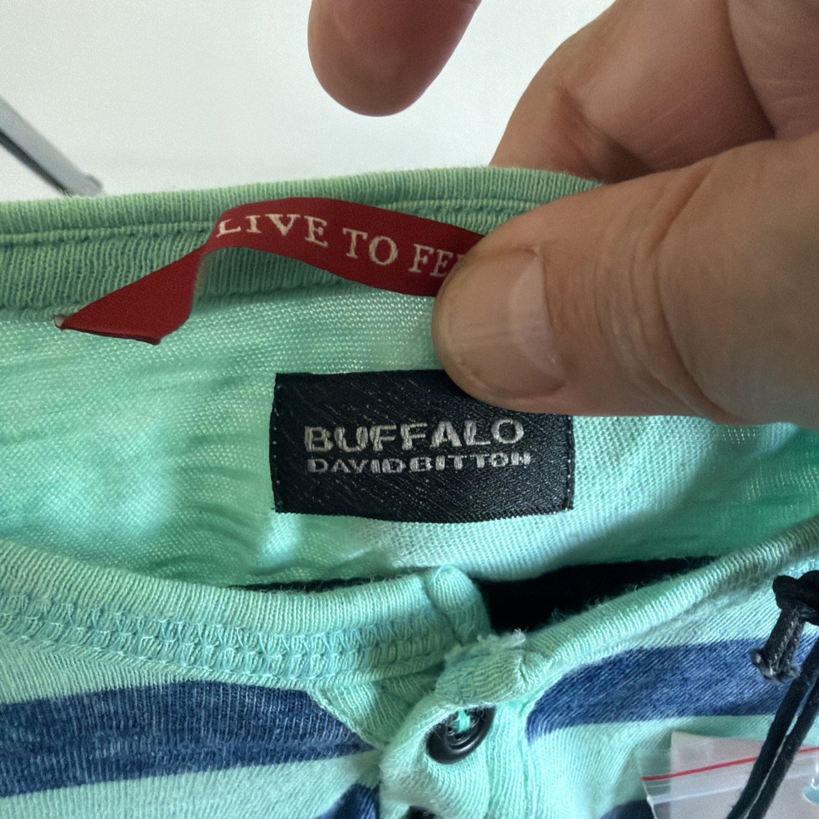 Buffalo David Bitton Men’s L Henley Shirt Mint Blue Striped NWT Tags