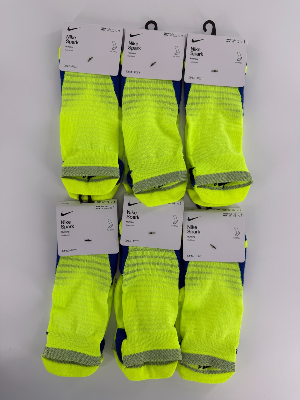 6 Pairs Nike Spark Cushioned No-Show Running Socks Men’s 10-11.5 CU7201-703 NEON