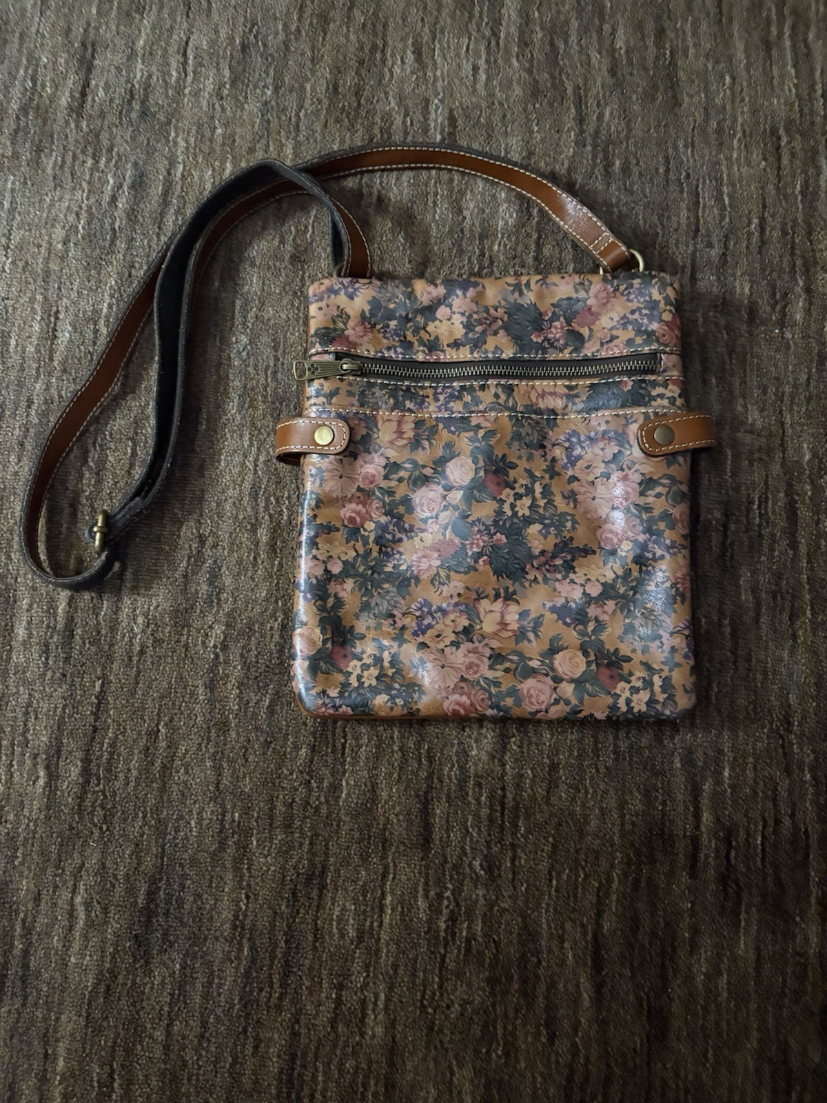 Patricia Nash Prizzi Leather Crossbody Bag Brown Floral English Country