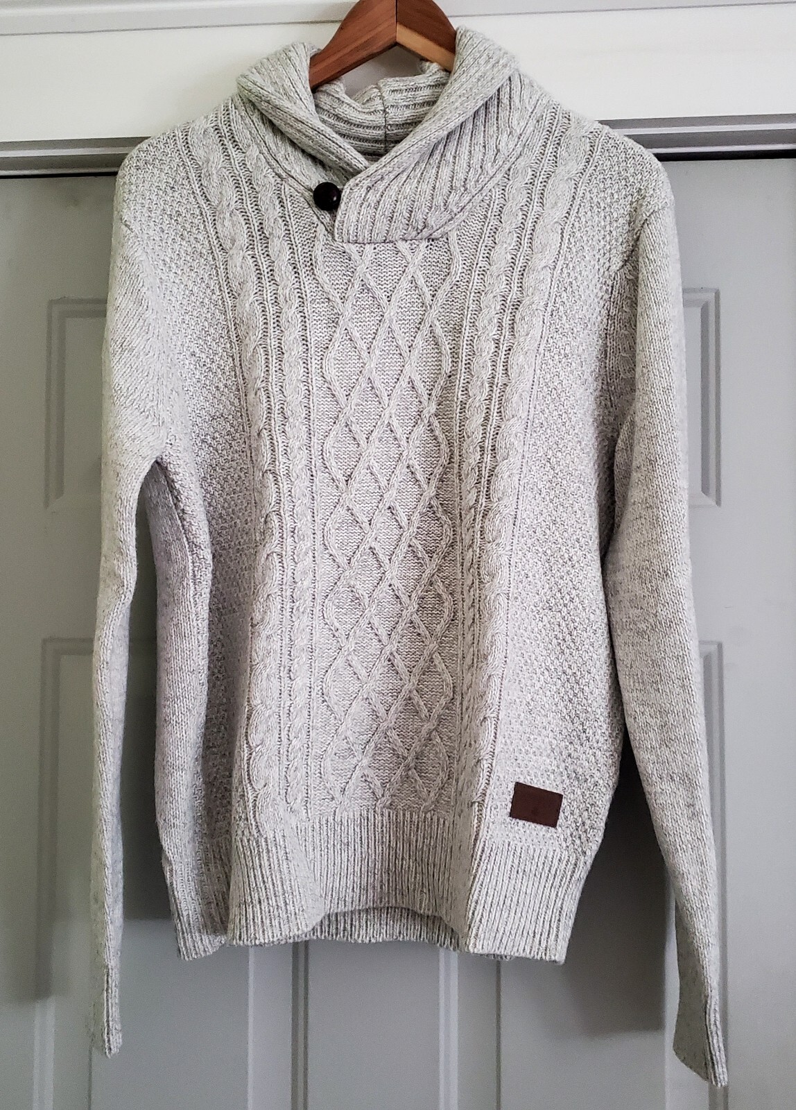 Emerald Isle Knitwear Wool Blend Killarney Shawl Collar Cable Knit Sweater Large