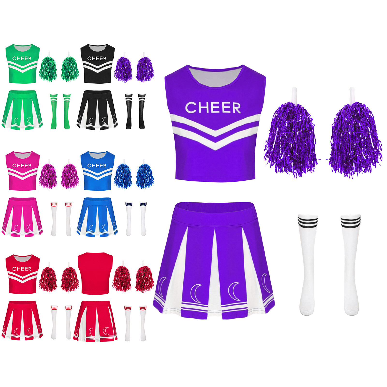 Women Uniforms Halloween Skirt Sleeveless Cheerleading Outfit Socks Dress Dance