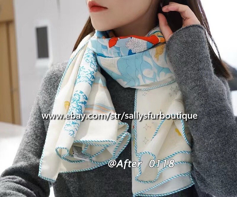 80% Cashmere & 20% Silk Wrap Scarf Cloud Animals Print Square Shawl 53″