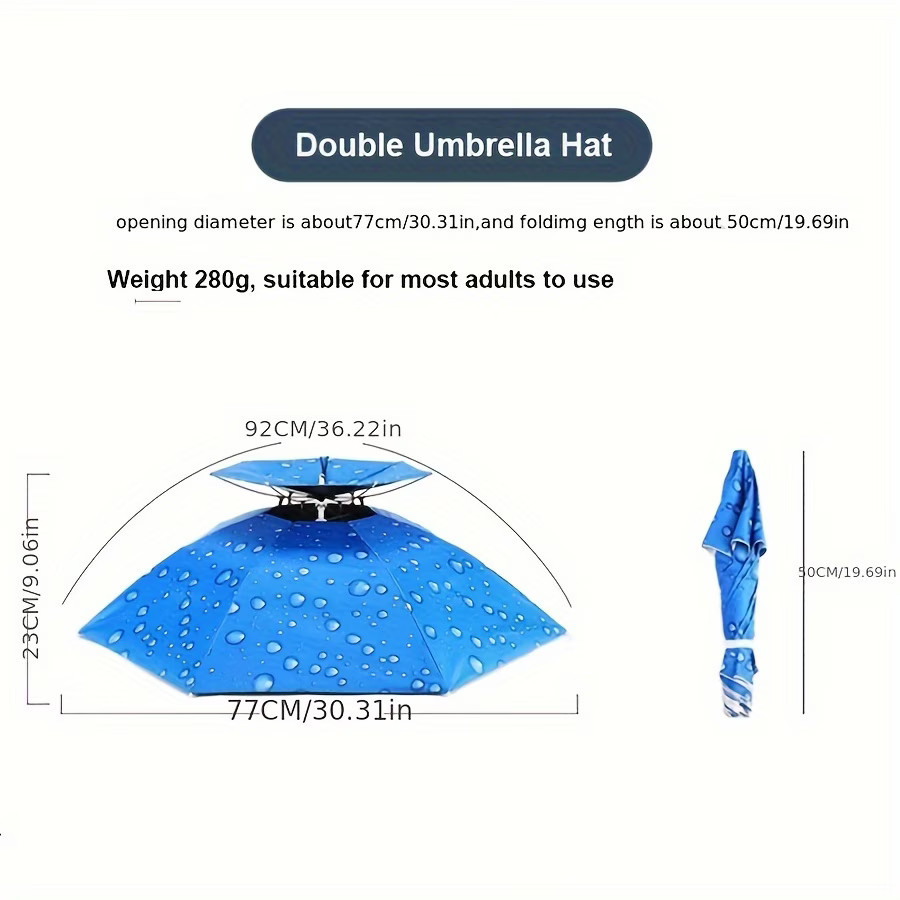 1-Pc 36-Inch Foldable Oversized Umbrella Hat, UV Protection, Double-Layer Fishin