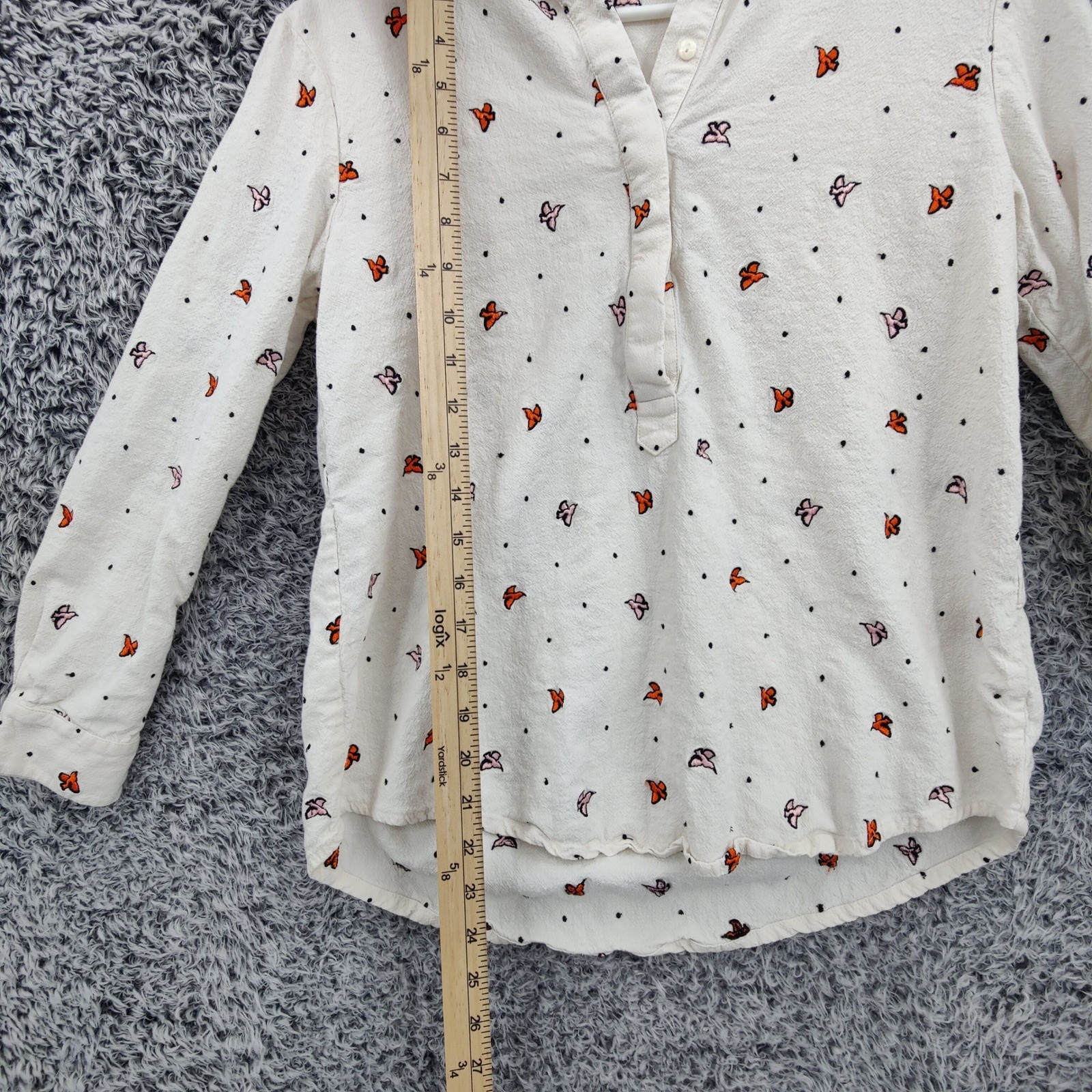 & Other Stories Womens Cottage Bird Embroidered Linen Blend Henley Top 6 Cream