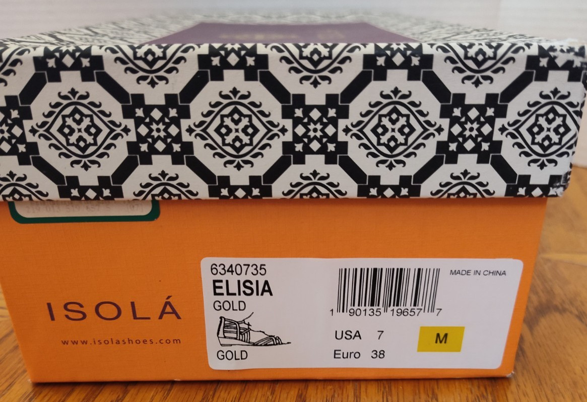 ISOLA Elisia Gold Gladiator Sandals Women’s Size 7M Lace Up Strappy w/ Box