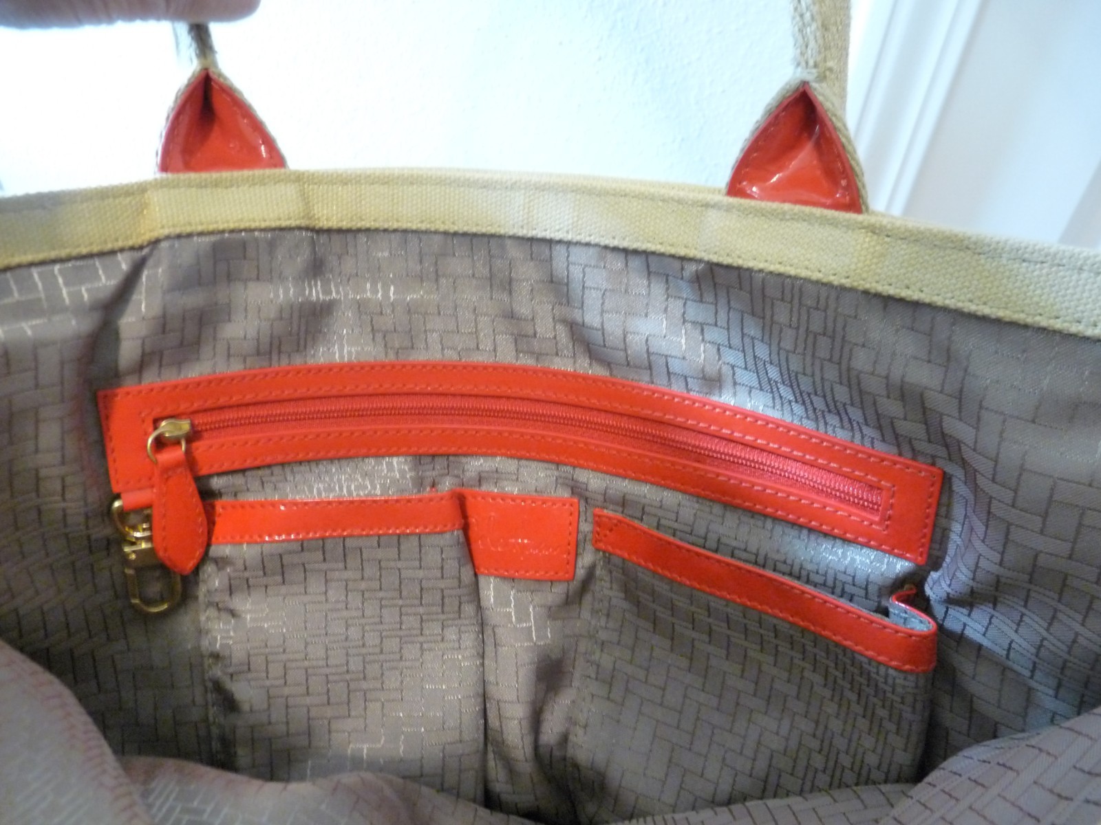 Cole Haan Orange Fuchsia Purple Leather and Fabric Shoulder Tote Bag