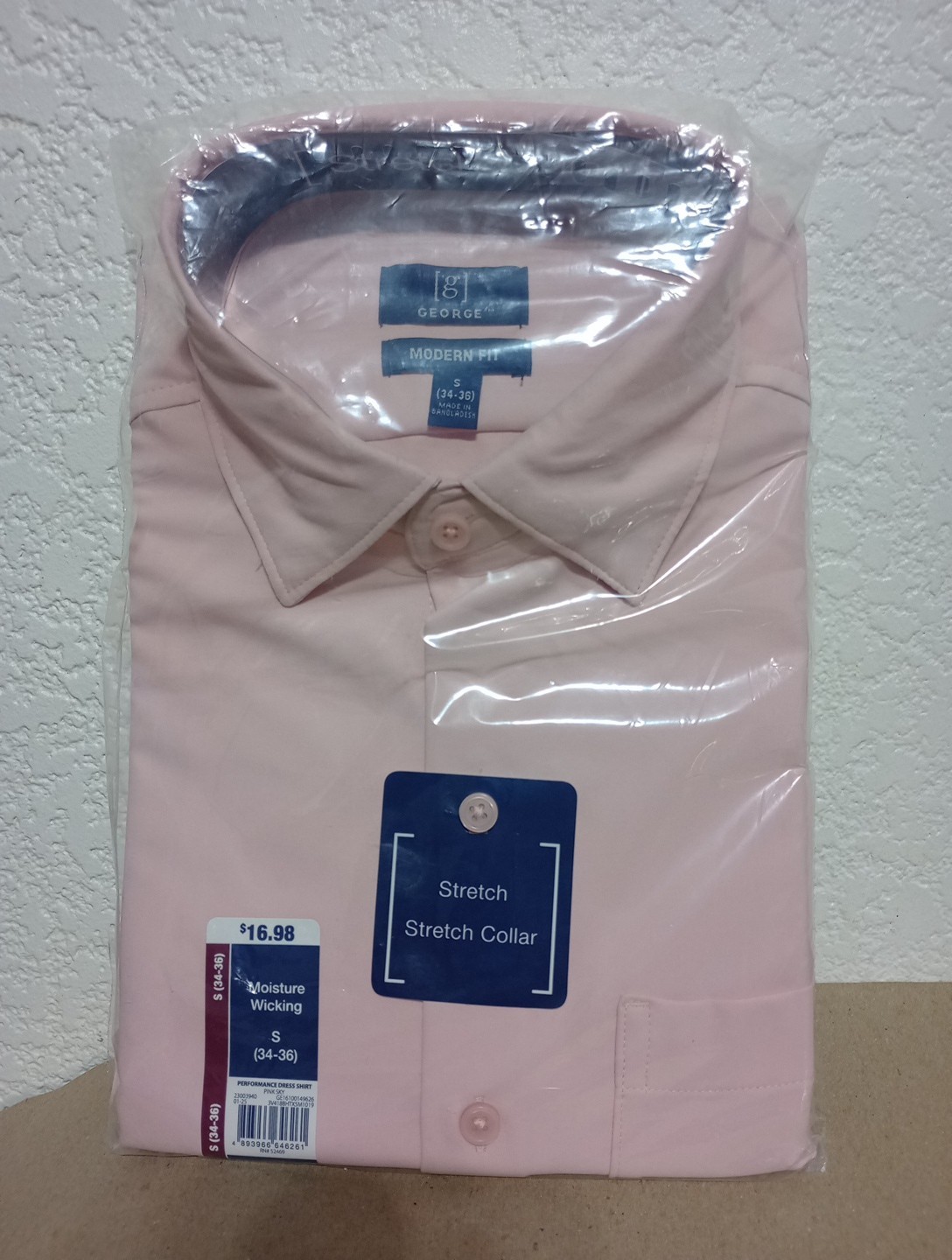 George Performance Dress Shirt Size S (34-36) Color Pink Sky Moisture Wicking