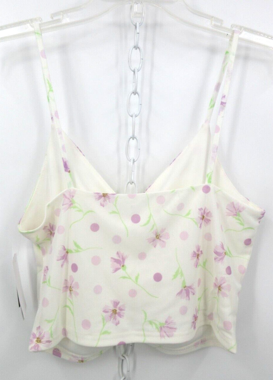 BP RUCHED V NECK CROPPED CAMI TANK TOP Women’s Size Large Ivory Lavender Floral