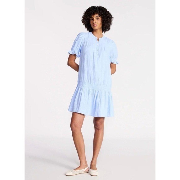 Women’s Cotton Double Cloth Mini Dress with Drop Waist, Size XL boho preppy chic