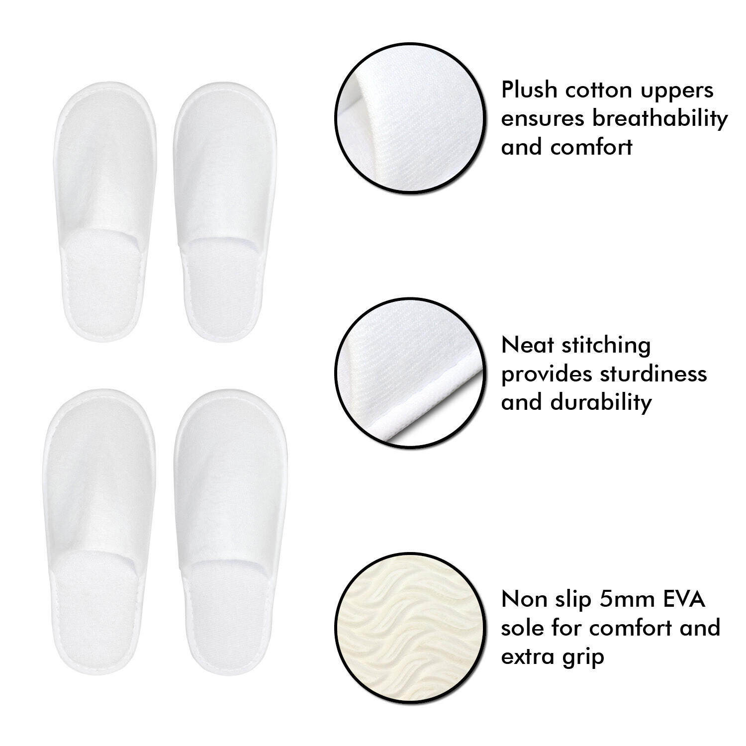 Disposable Slippers Closed Toe Spa Slippers White Non-Slip Hotel Travel Guest
