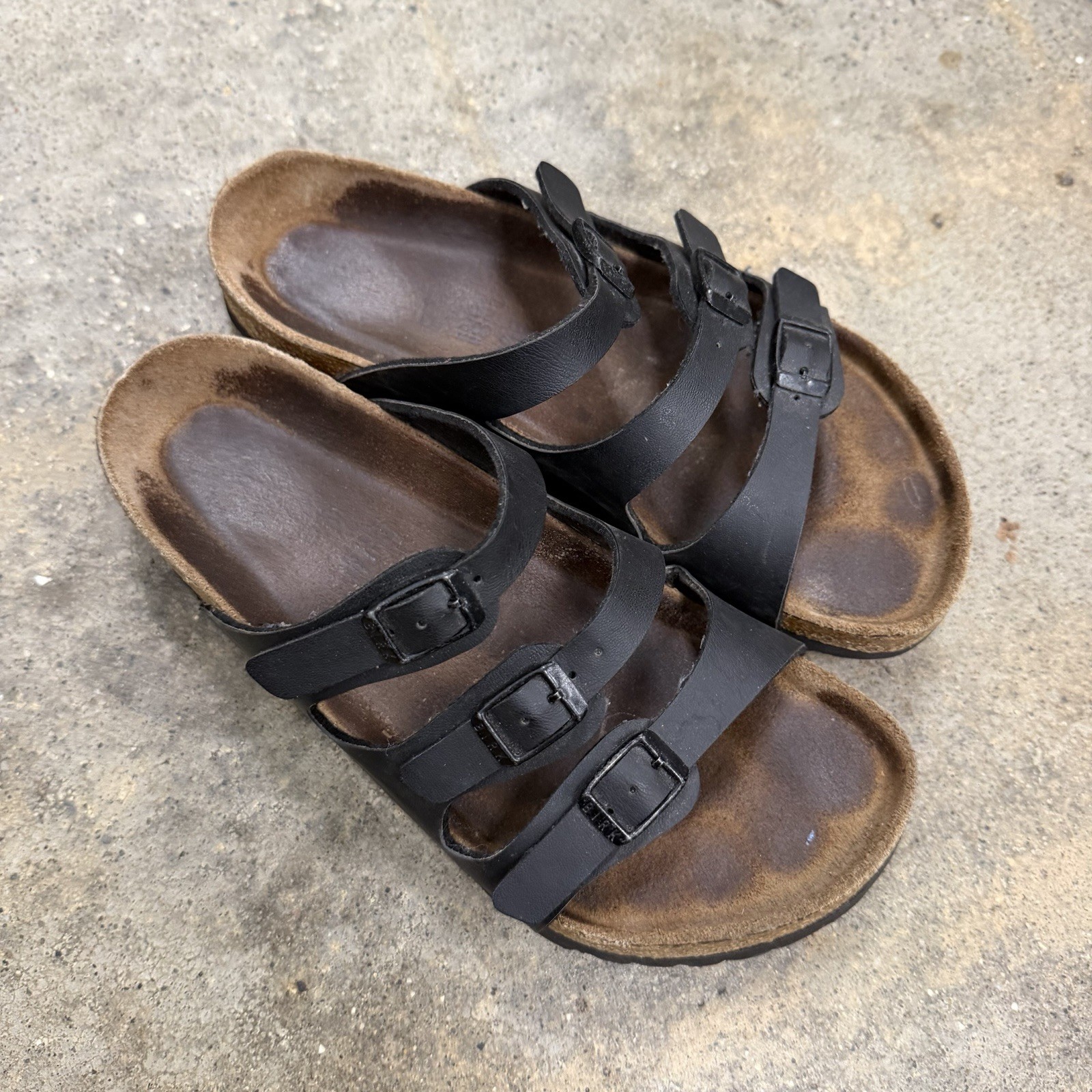 Birkenstock FLORIDA 3 Strap Soft Footbed Black Leather Sandals ~ 37 Womens 6