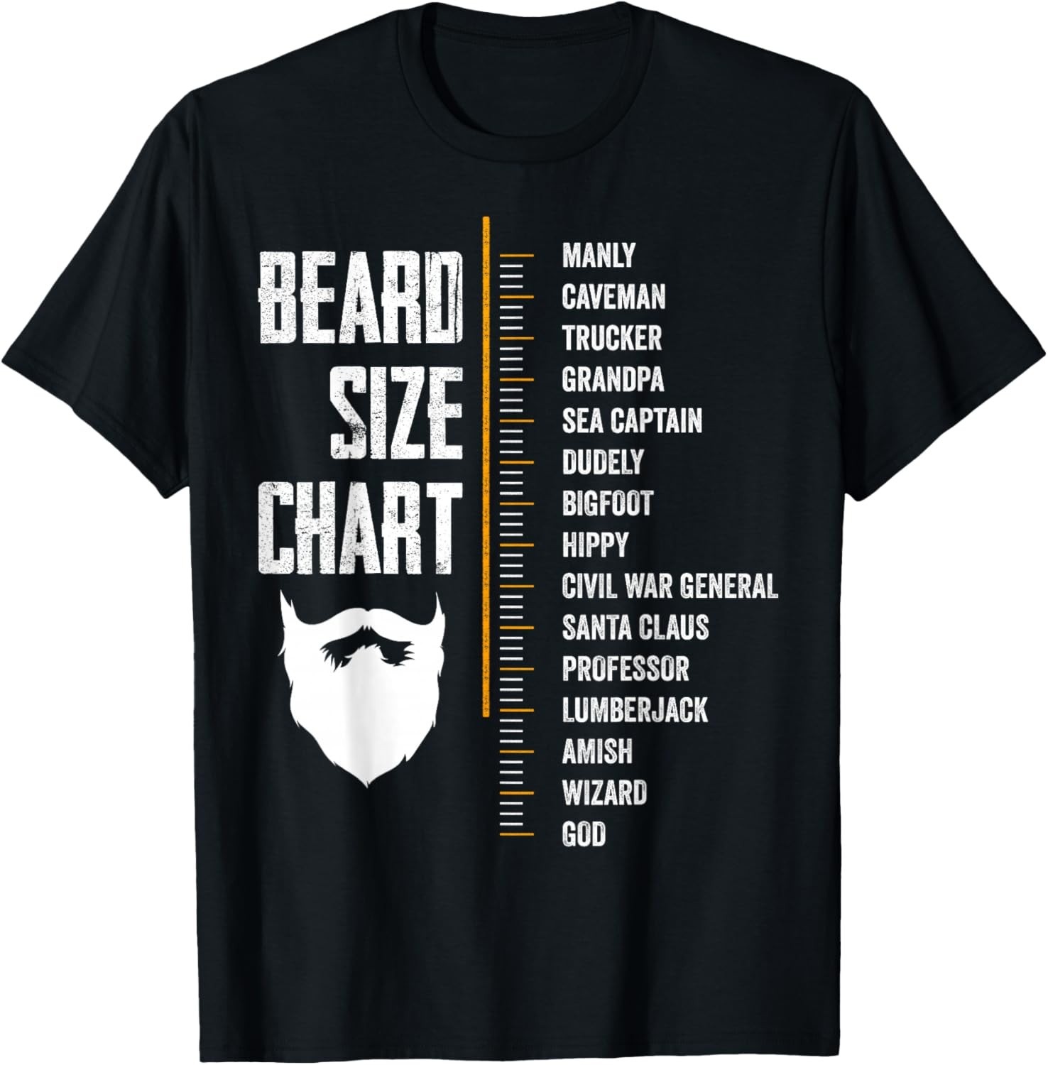 Measurement Chart Beard Length Funny Growth Chart T-Shirt Sizes S to 5XL