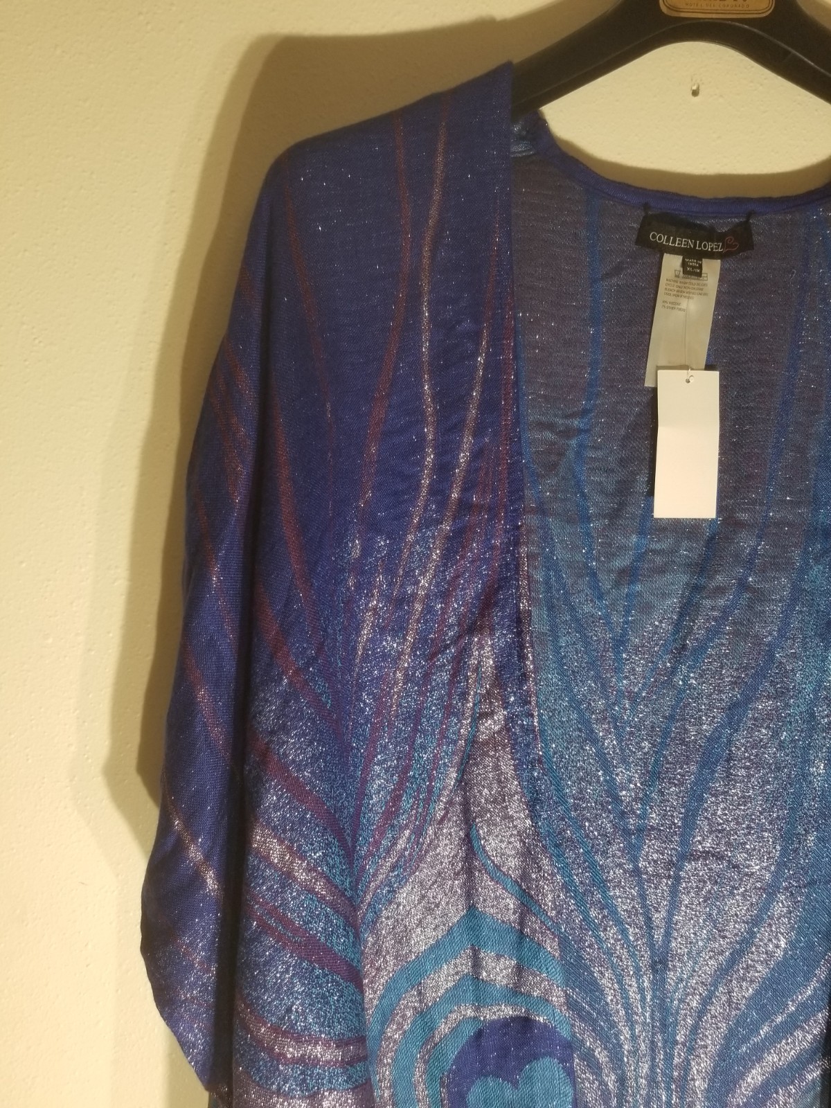 Colleen Lopez Open Front Poncho Sleeve Sparkle Cardi Tassels Size XL Multi Color