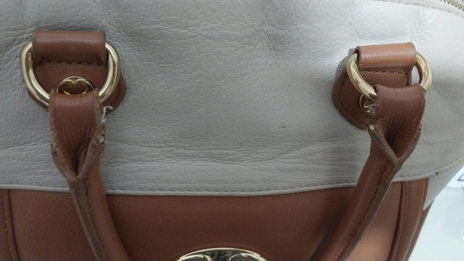 Authentic Emma Fox Leather Satchel Handbag – Cream & Tan