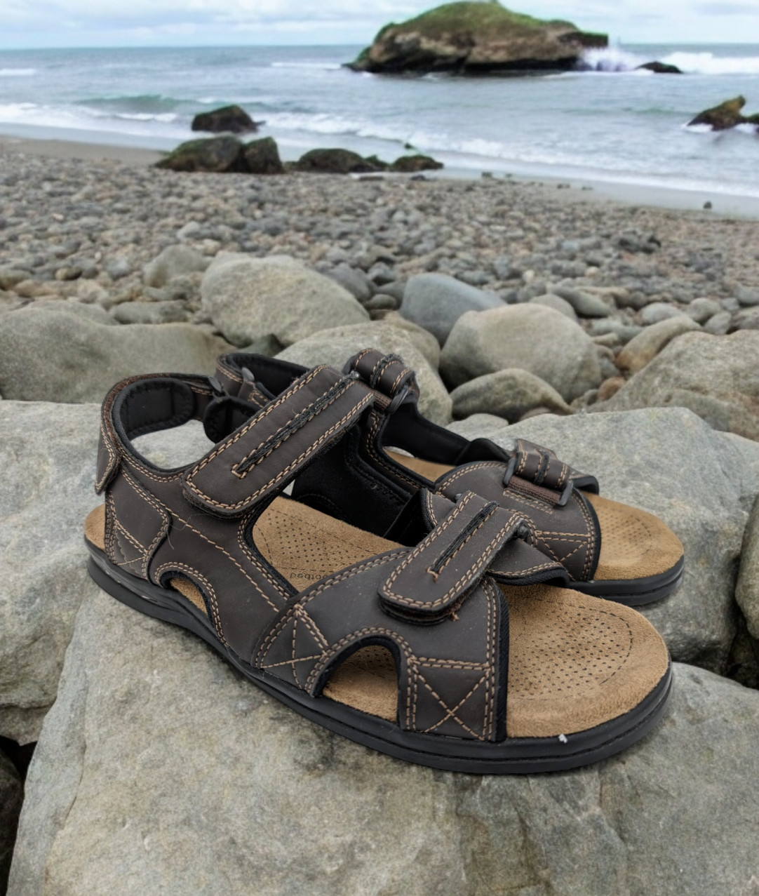 Izod Tremont Sandal Brown Faux Leather Open Toe Memory Foam Mens Size 11 M