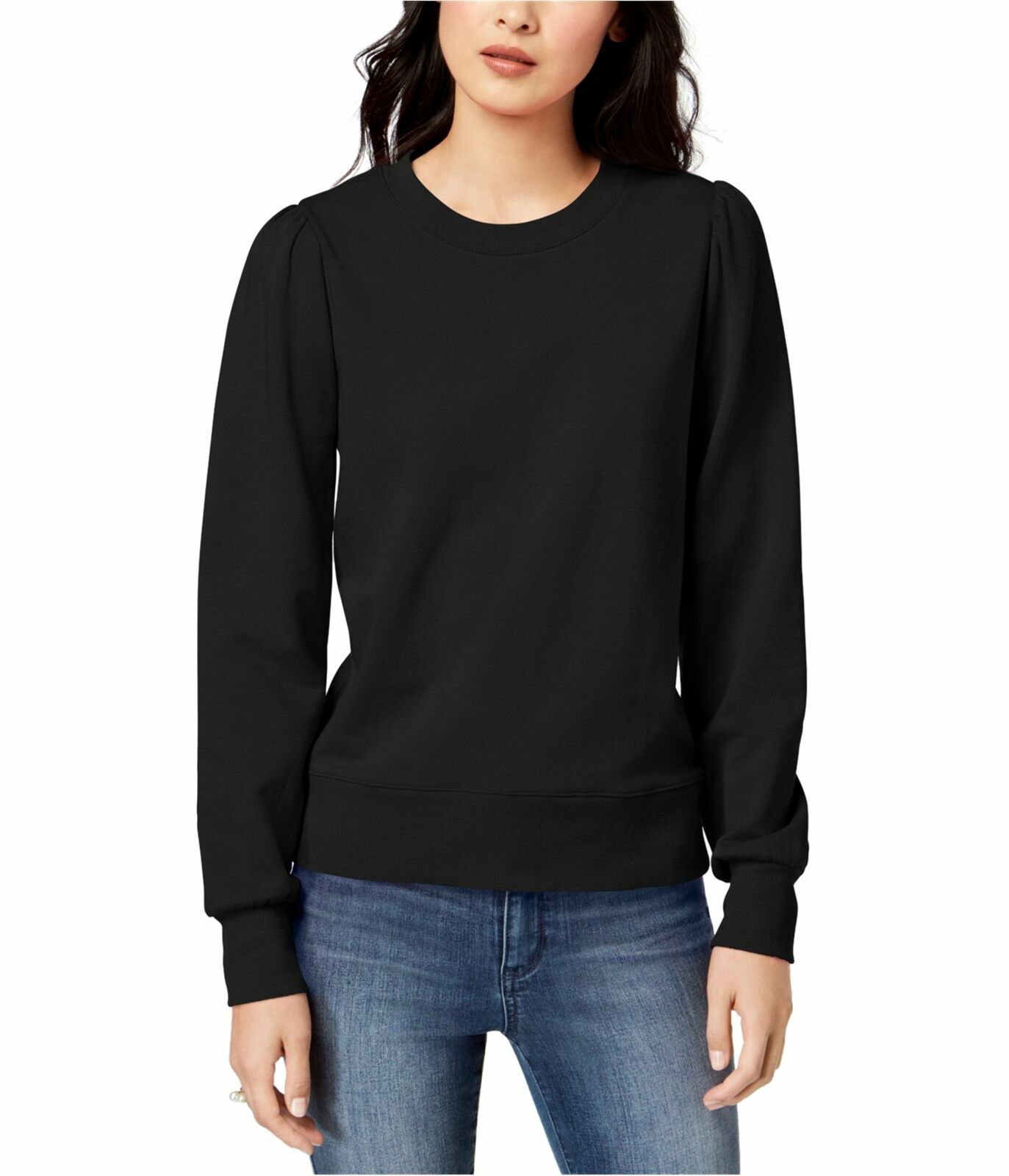 Maison Jules Womens Size XS Black Long Sleeve Pull Over Rib BTM Sweatshirt NEW