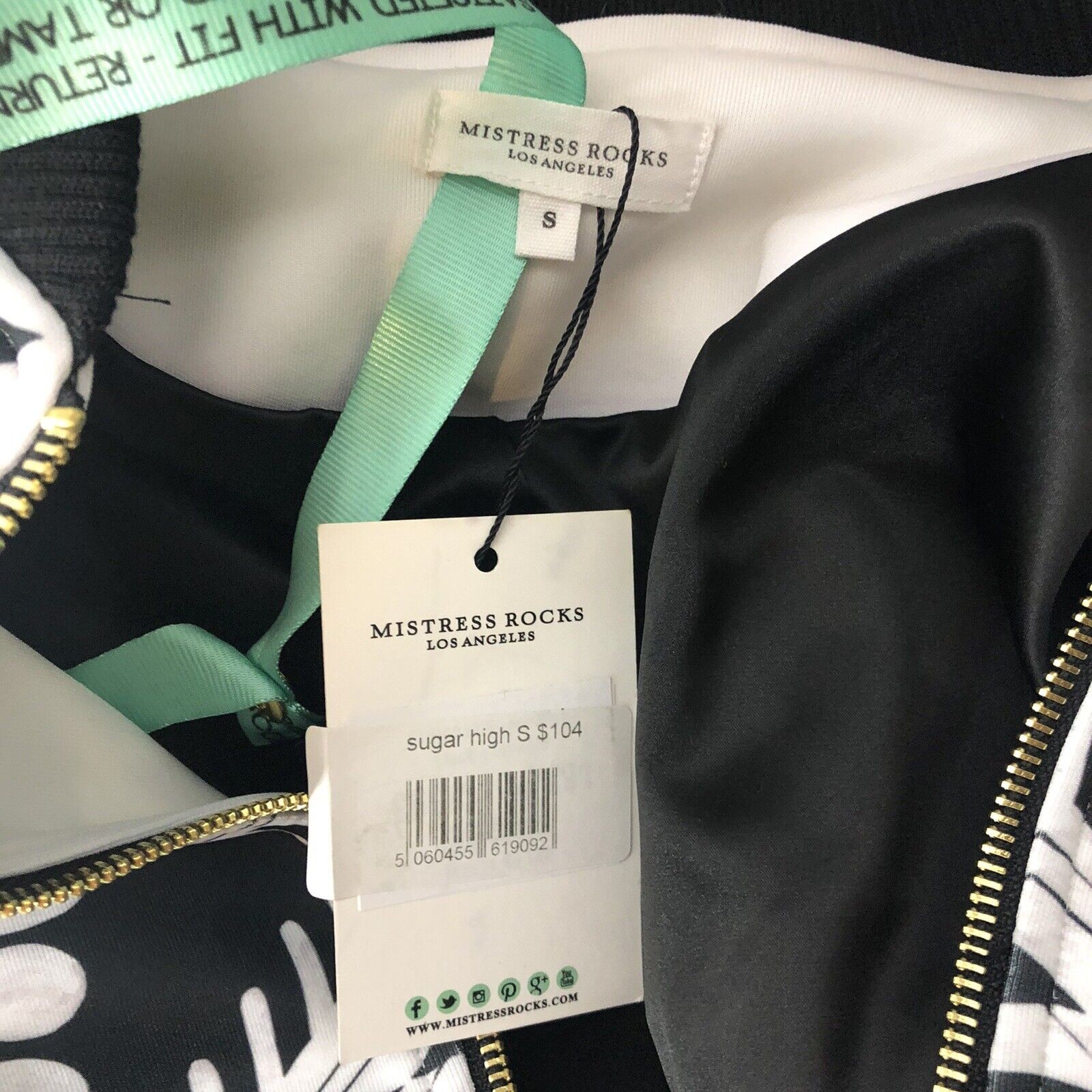 MISTRESS ROCKS “Sugar High” Black White Graphic Bomber Jacket Small
