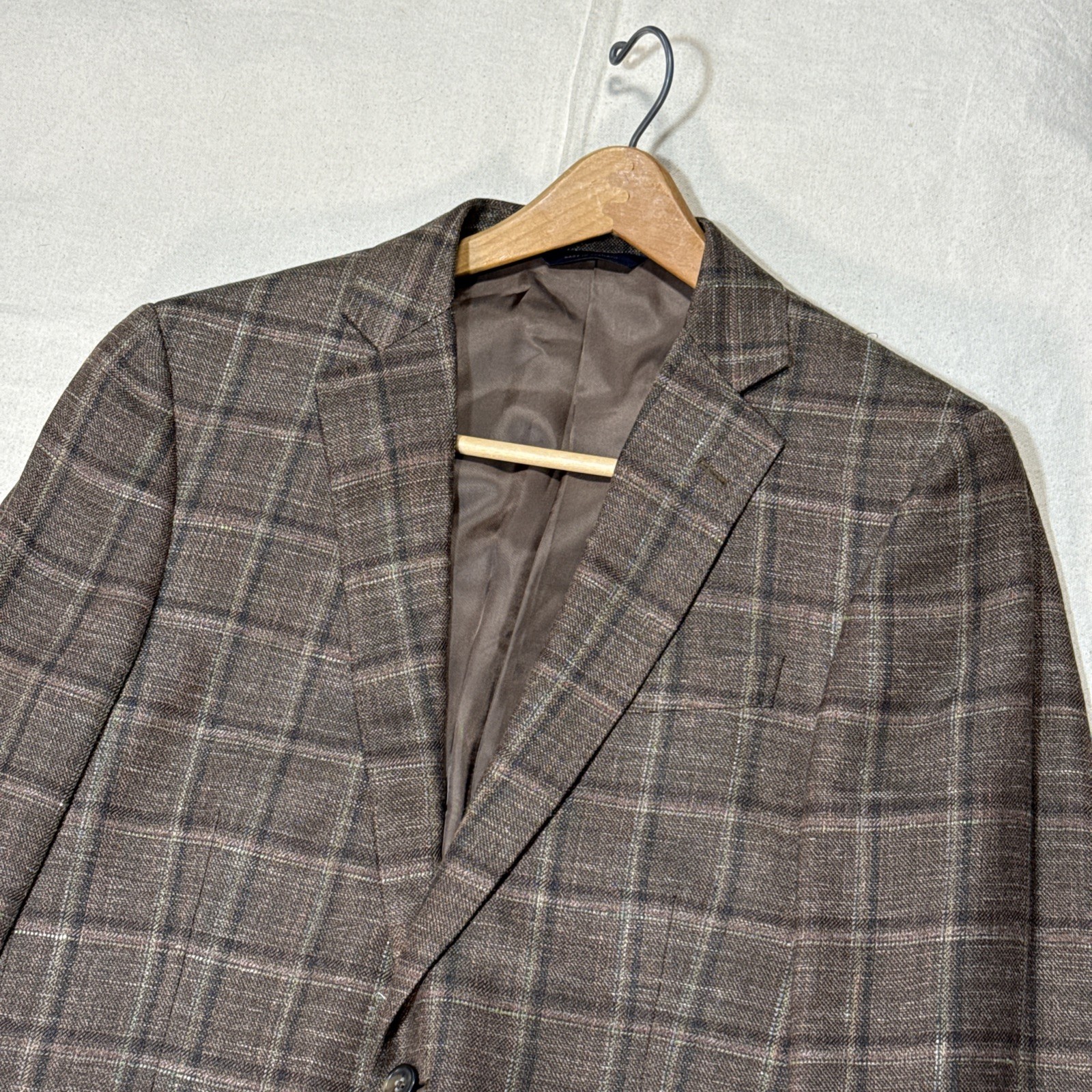 Brooks Brothers Blazer Mens 38R Plaid Regent Wool Silk Linen E Thomas Italy