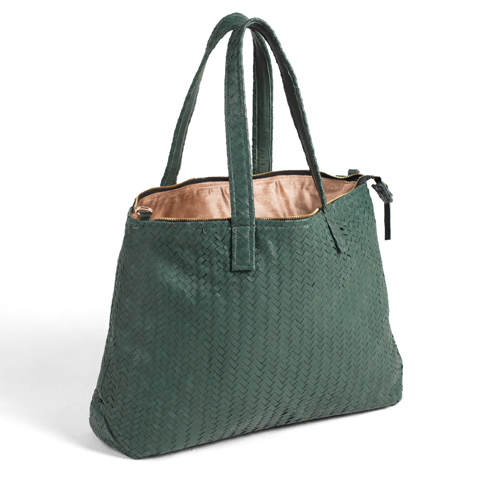 Handmade Green Woven Leather Tote Bag – Women’s Daily Office Bag