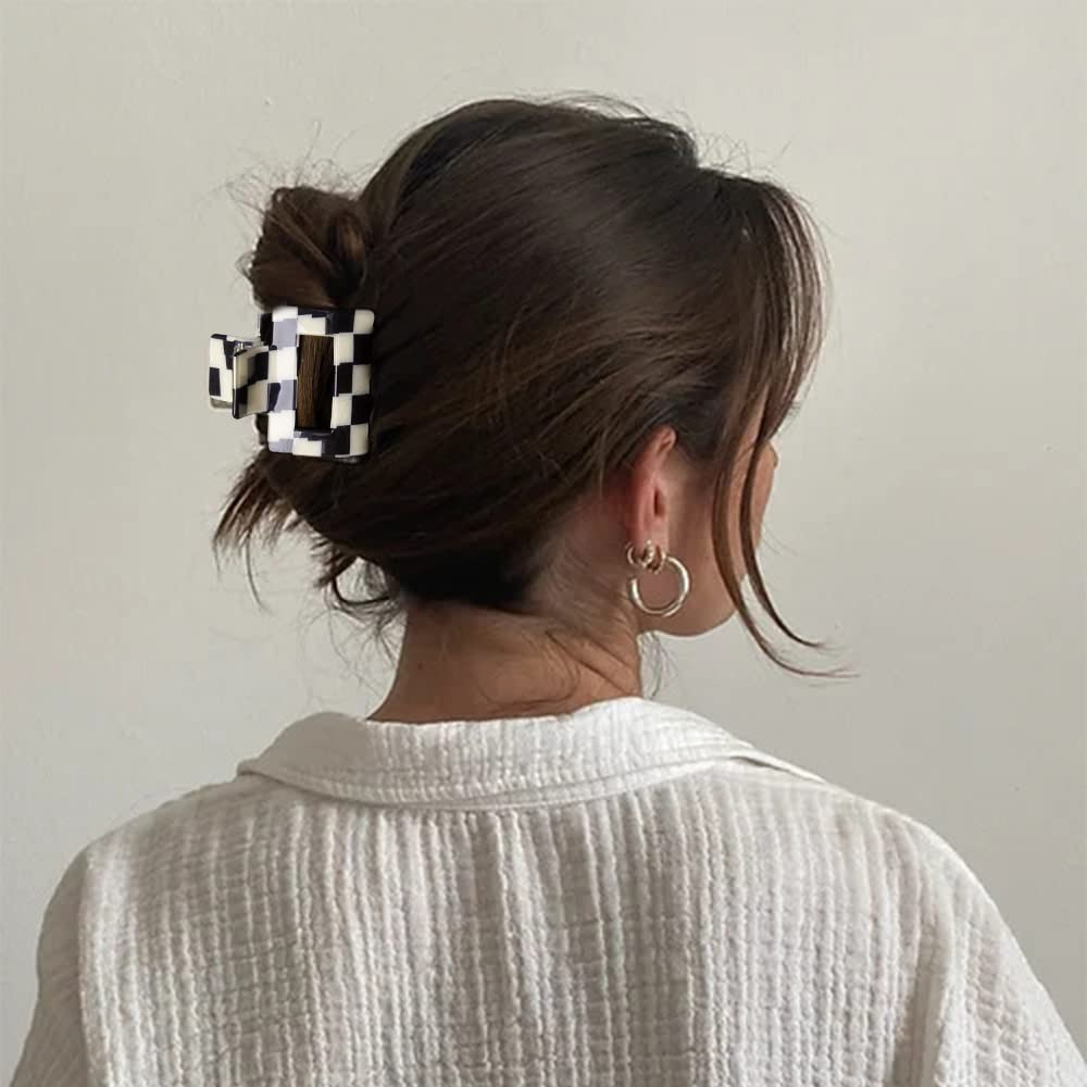 Vintage Checkered Y2K Hair Barrettes, Aesthetic 3Pcs Claw Clips for Women and Gi