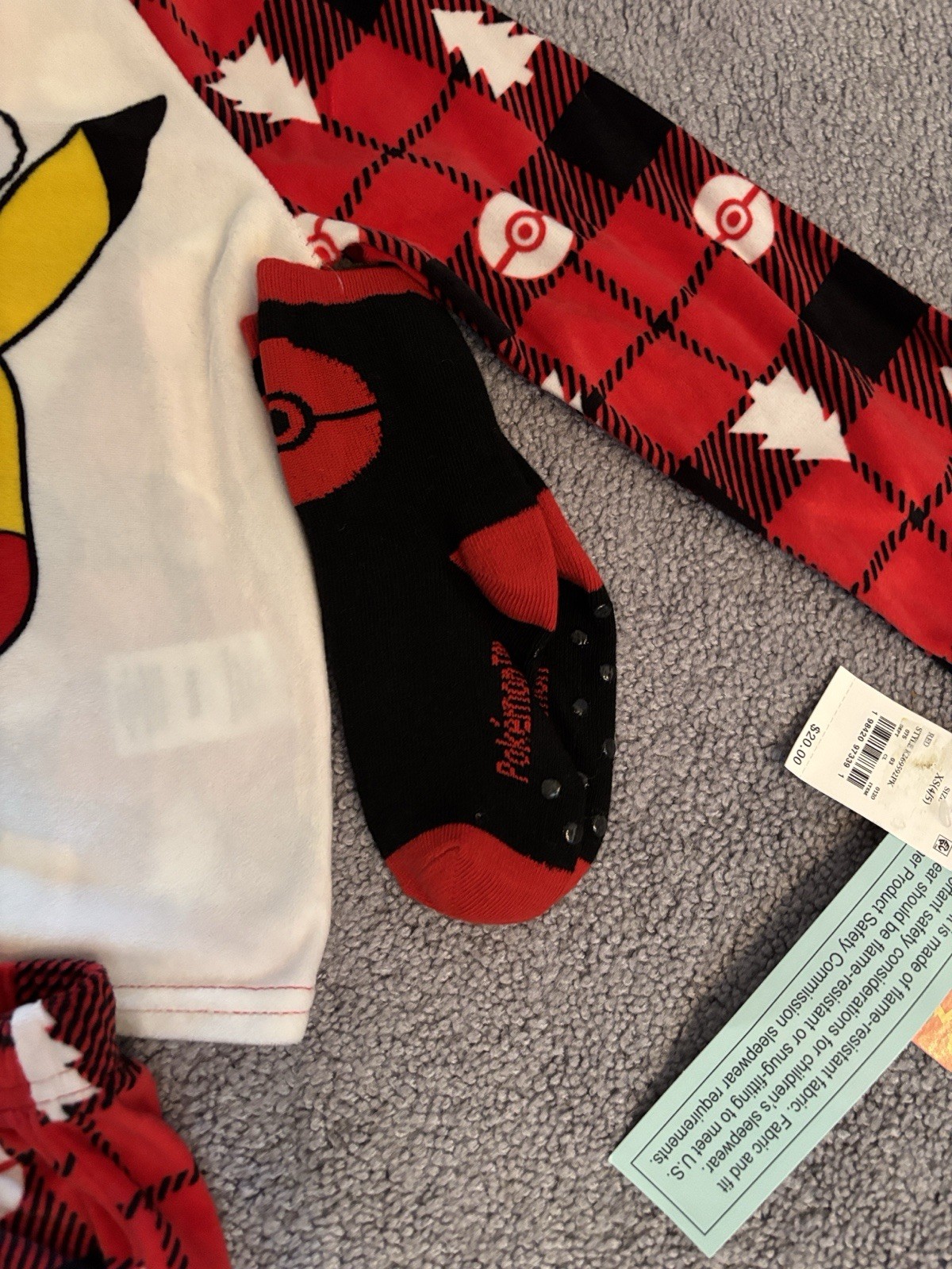 New With Tags Pokémon Pikachu 3-Piece Pajama Set XS (4/5) Red/Black