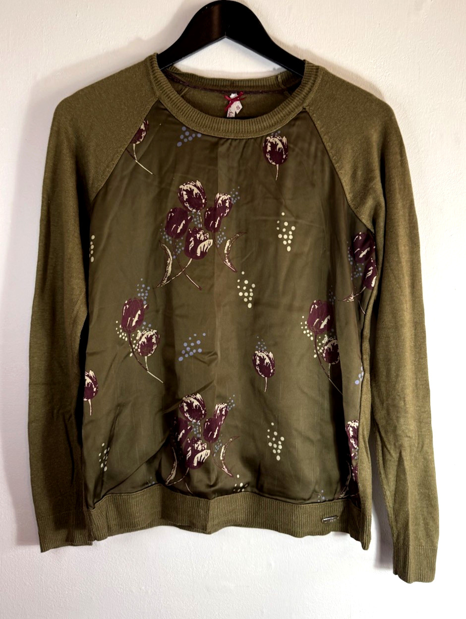 Ness Scotland Jumper With Flower Detail UK Small Jungle Green Nylon Cotton Blend