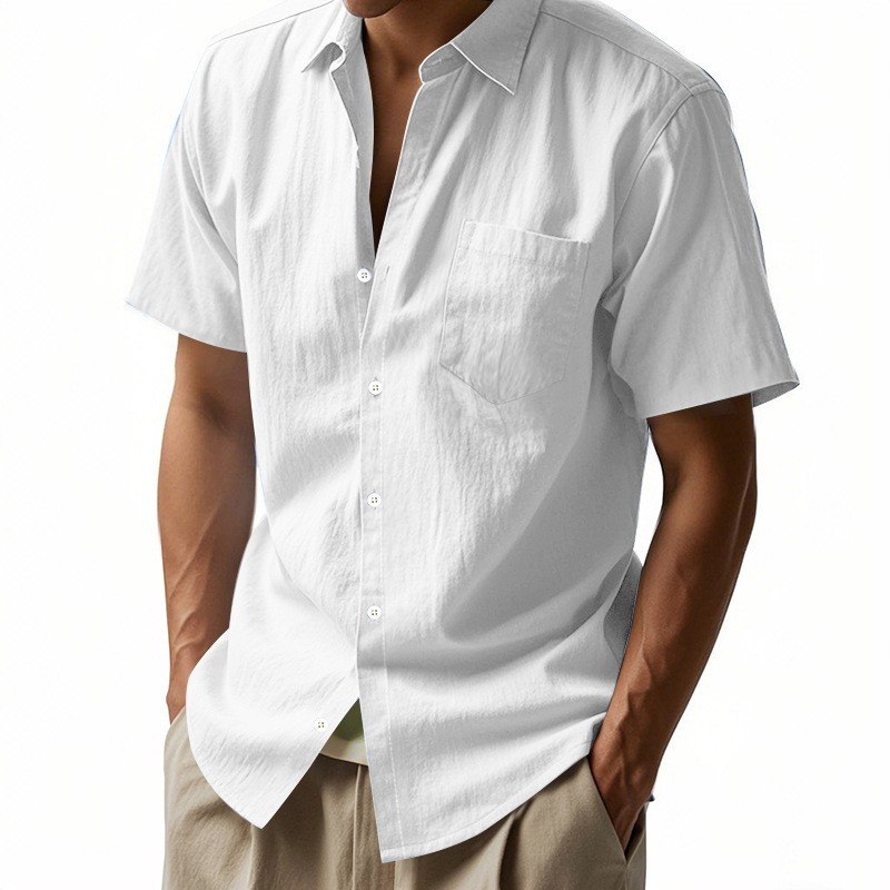 New Solid Color Linen Short Sleeve Casual Shirt