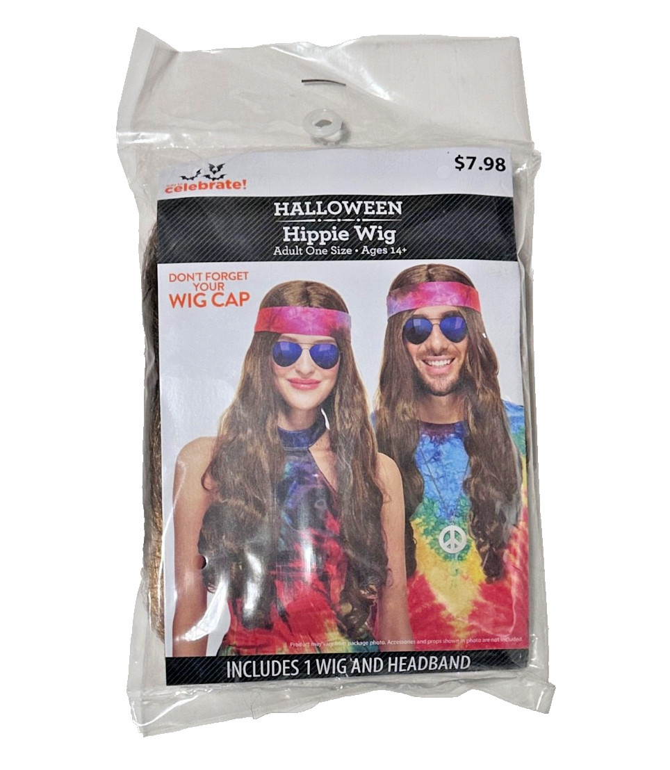 HALLOWEEN HIPPIE WIG W HEADBAND STONER PSYCHEDELIC 1970’S WOODSTOCK COSTUME