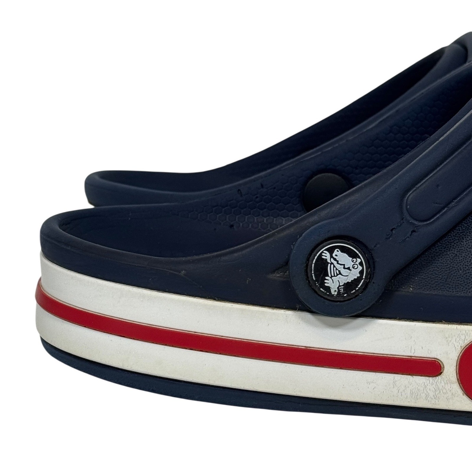 Crocs Bayaband Clogs Navy Blue White Red Mens 5 Womens 7 Unisex Slip On Shoes