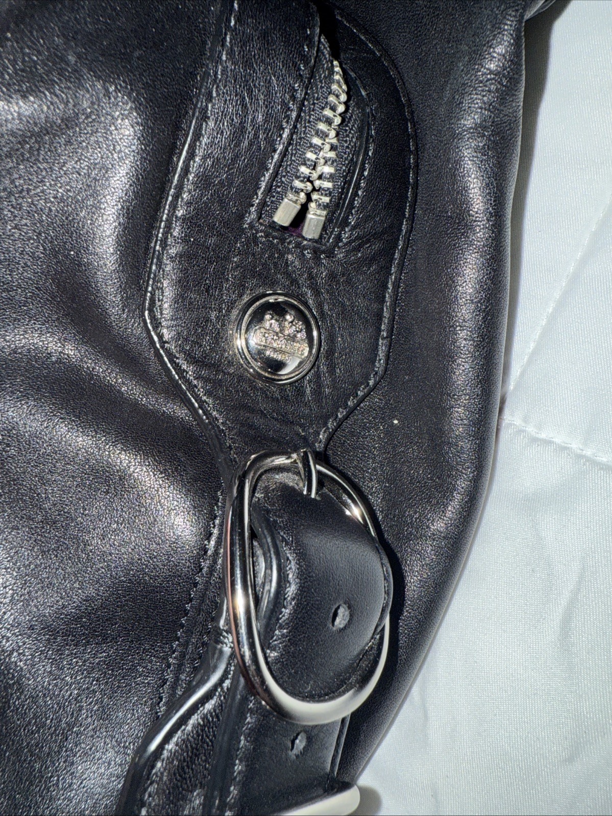 Coach Black Shoulder Bag Buckle Accent, Madison Maggie Hobo Purple Lining 15742