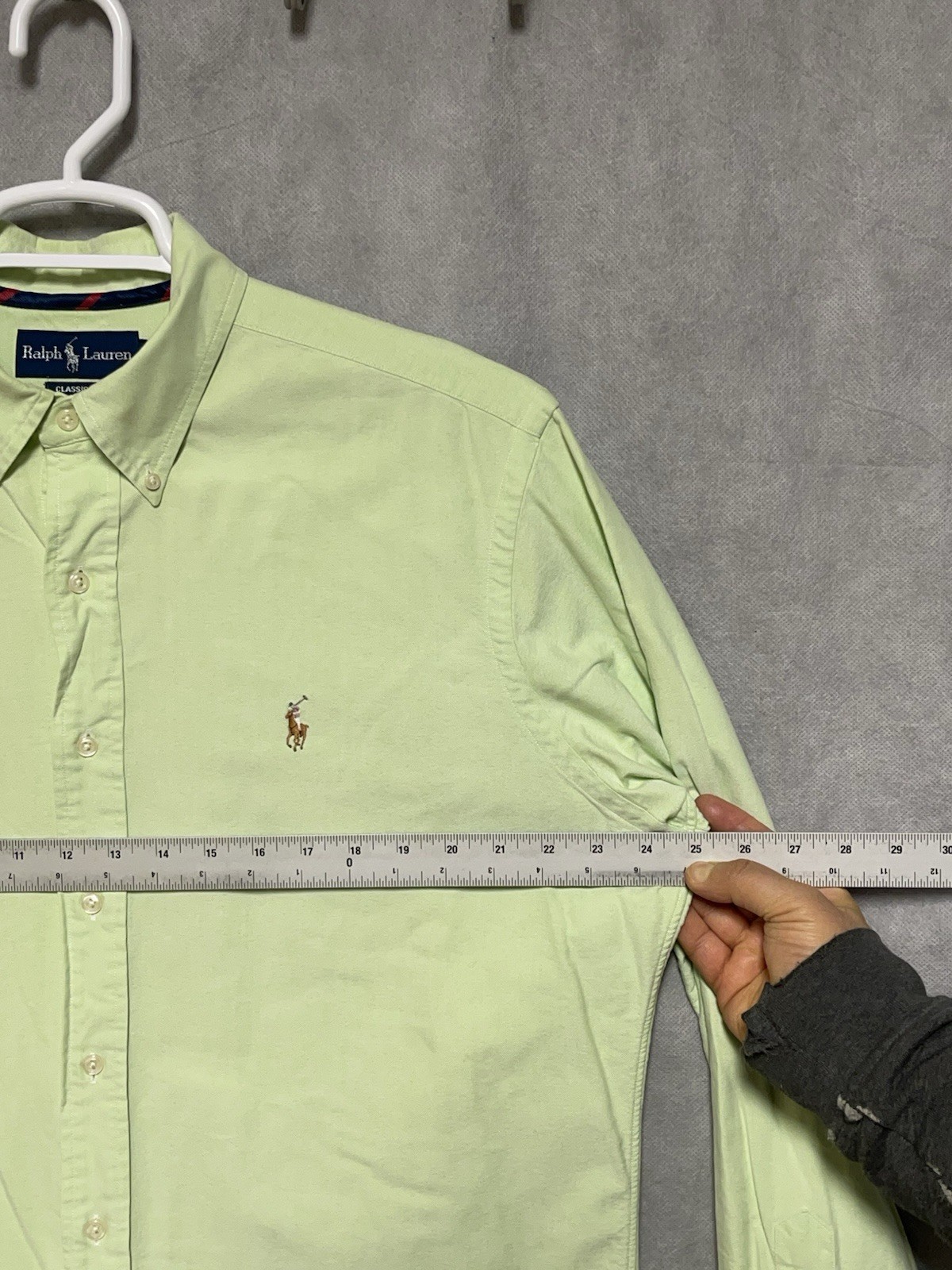 VTG Ralph Lauren Shirt Men L Green Classic OCBD Oxford Cloth Flesh Pony Casual