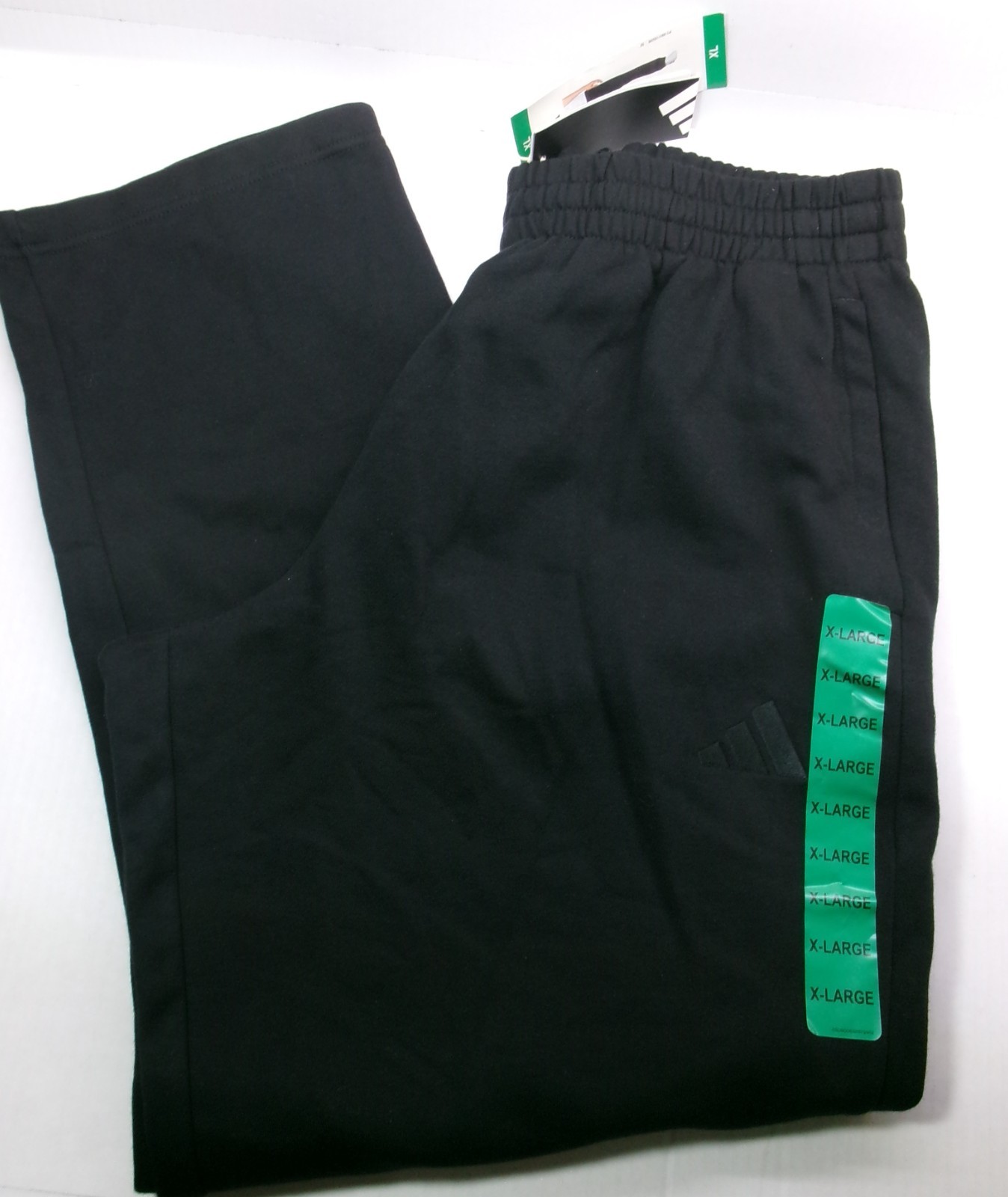 Adidas Fleece Pant with Pockets High Rise Waist elastic tie Open Leg Black/Gray