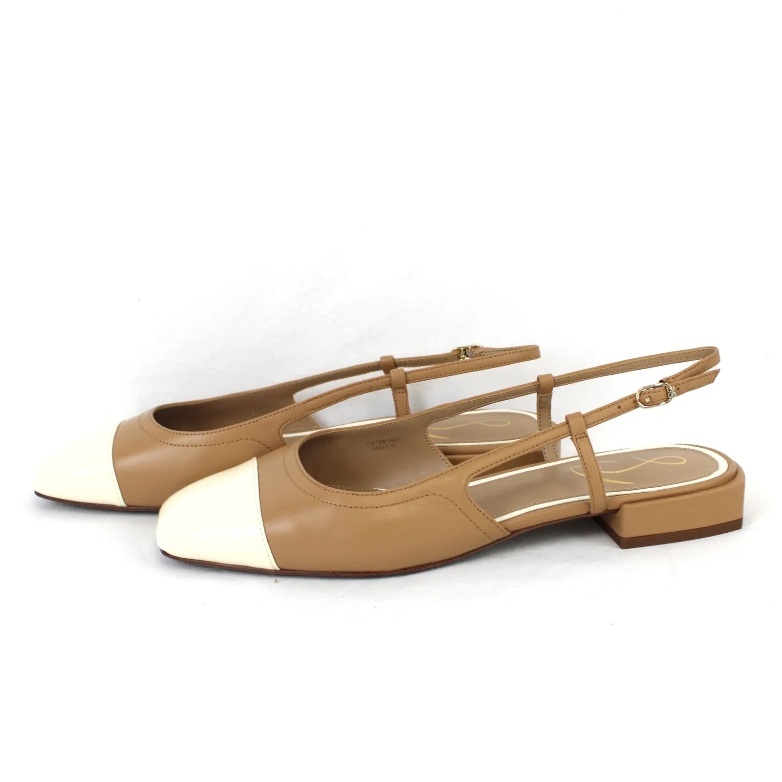New Sam Edelman Kara Tan/Porcelain White Slingback Flats I7672M1900 US 7 Medium