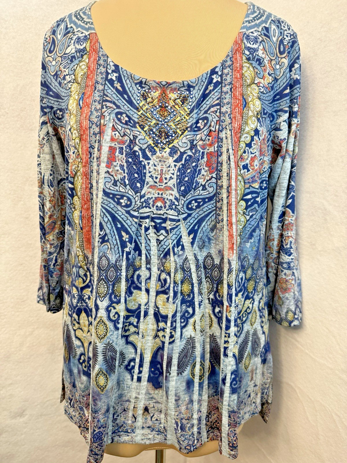 Womens LIVE & LET LIVE Multi Color Patterned Knit Top Size XL Long Sleeve NWT