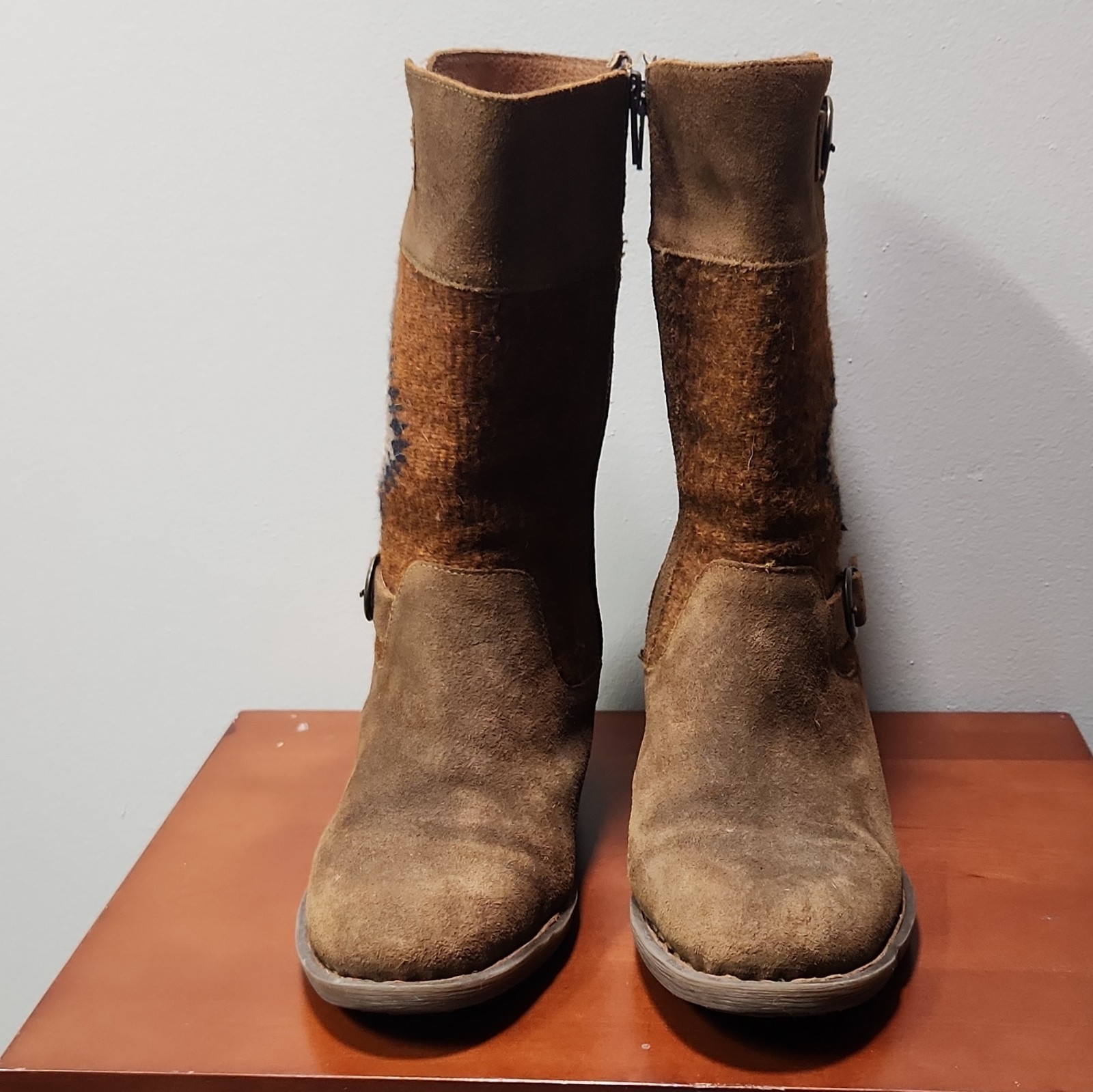 Born Triana Boots Womens 9.5 M 41 Brown Leather Suede Woven Wool Boho Western