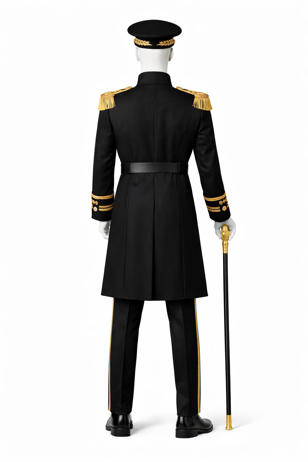 Black Military General Uniform Costume | Gold Trim Ceremonial Officer Outfit