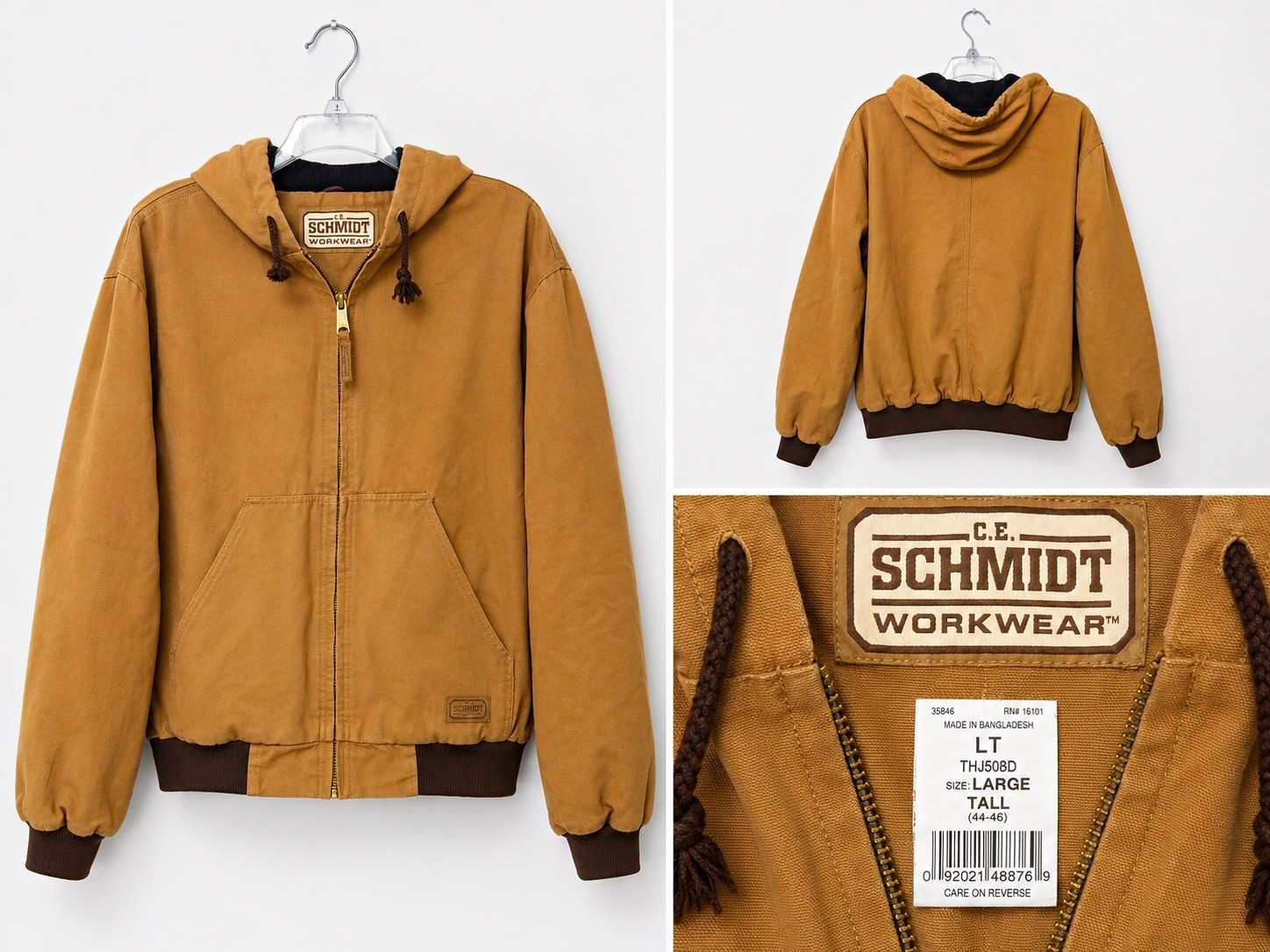 C.E. Schmidt Men’s Brown Hooded Full Zip Workwear Jacket LT Big & Tall 44-46
