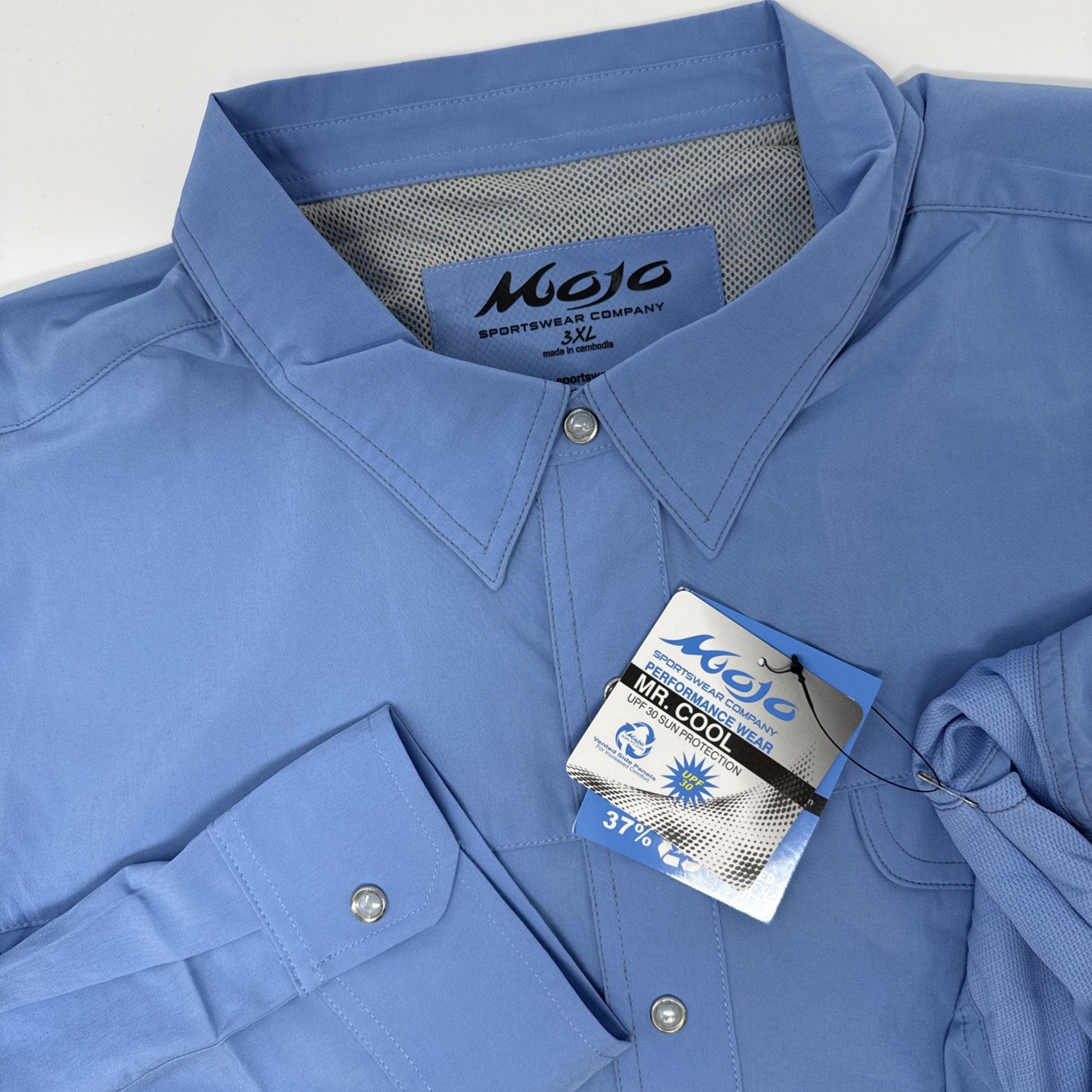 Mojo Sportswear Vented Snap Button Long Sleeve Shirt Men’s 3XL UPF 30 NEW