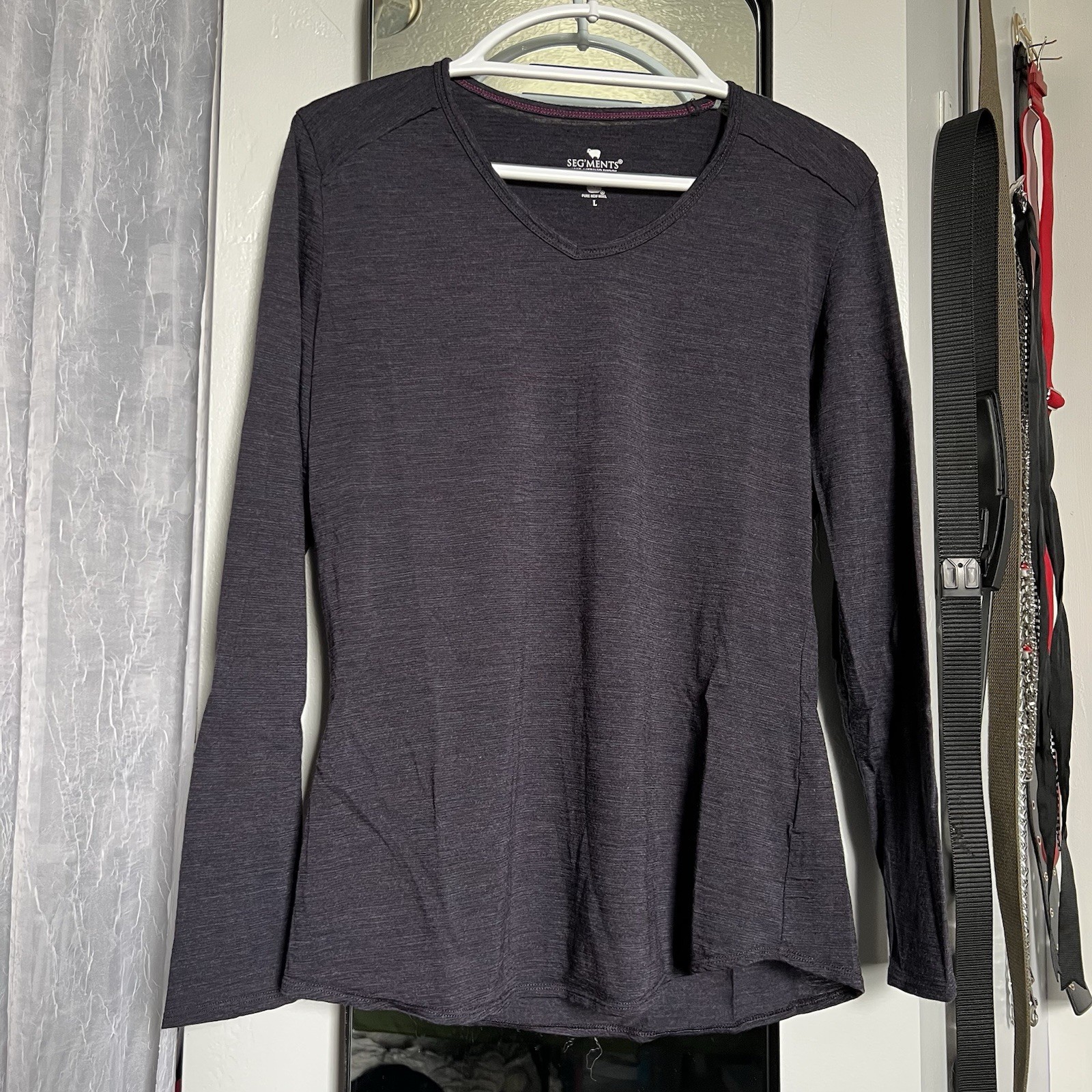 SEG’MENTS Dark Gray Merino Wool V-Neck Long Sleeve Top Women Size L