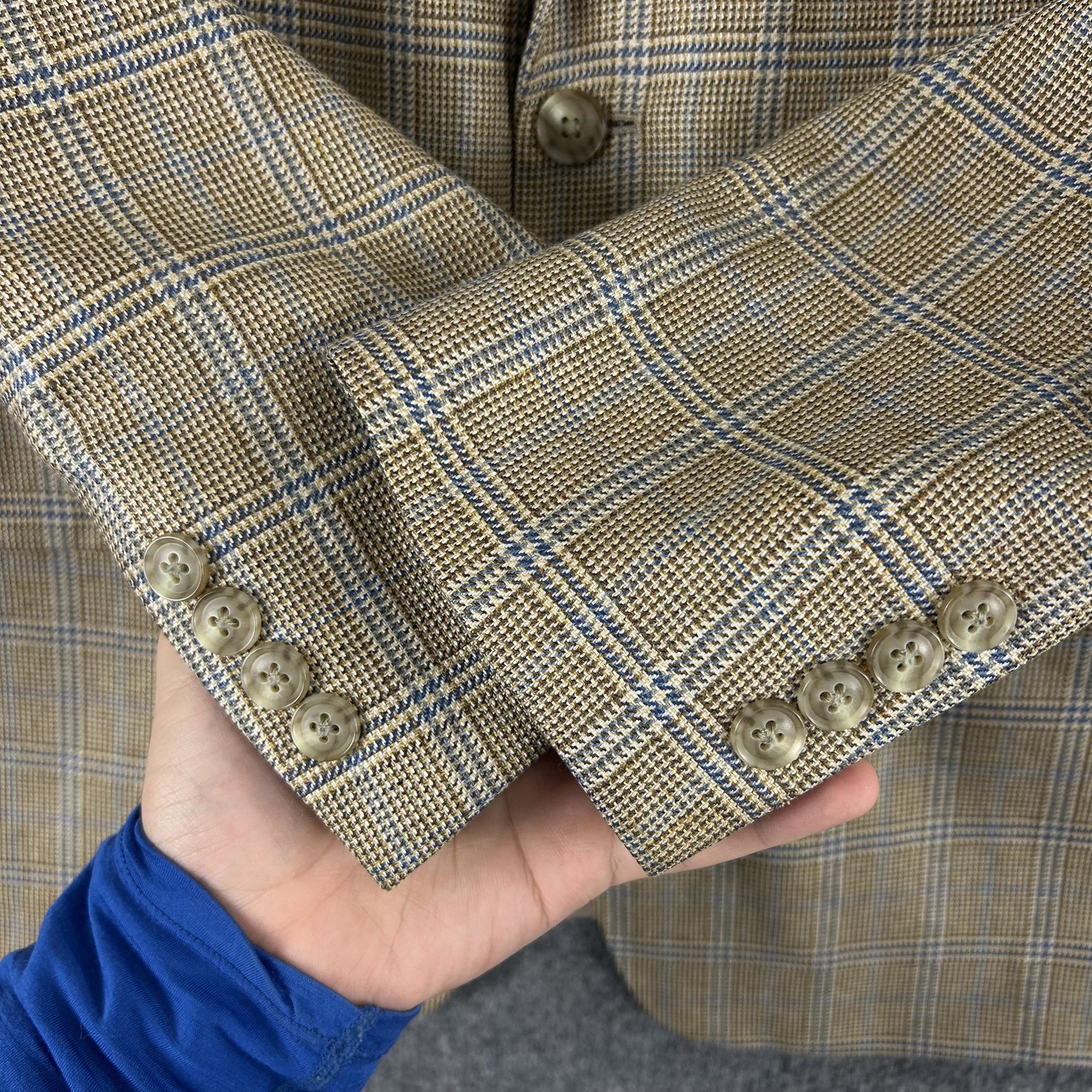 Haspel Blazer Men 40 Beige Silk Wool Plaid SportCoat Business Office Meetings