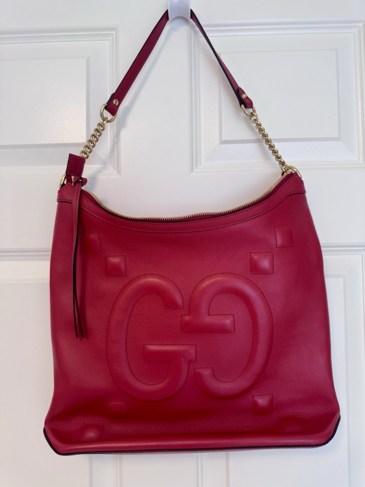 Gucci Red Calfskin Leather Apollo Shoulder Bag