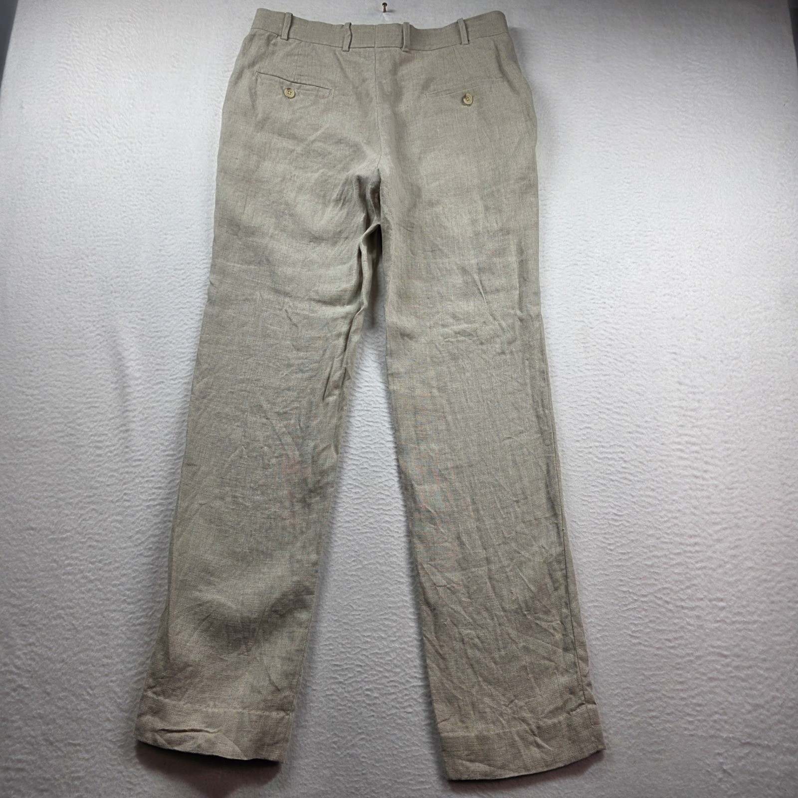 Bespoke StudioSuits Trousers Men 33×31 Beige Linen Handcrafted Flat Front