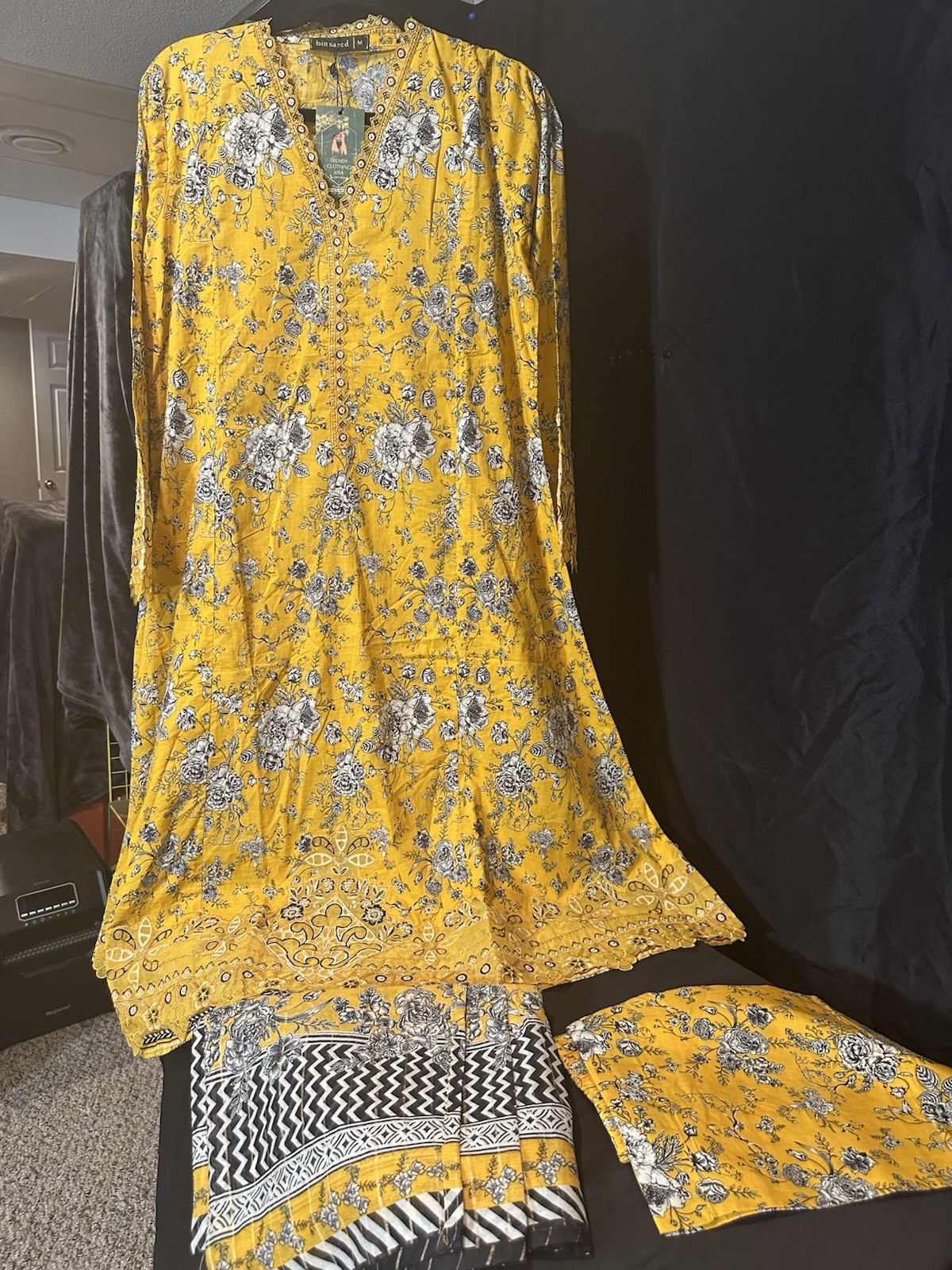 Premium Lawn Cotton 3 Pc Suit-Bin Saeed ,Cut Work Emb- Aline Style-M & L – $44