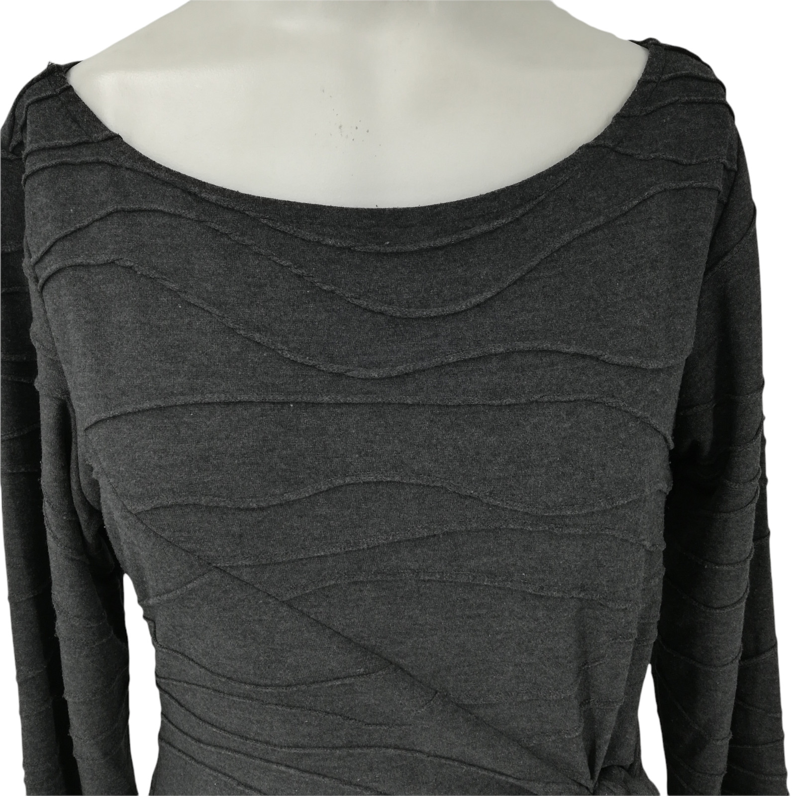 Sharagano Bodycon Knit Dress Size 4 3/4 Length Sleeve Asymmetrical Gray Wrap