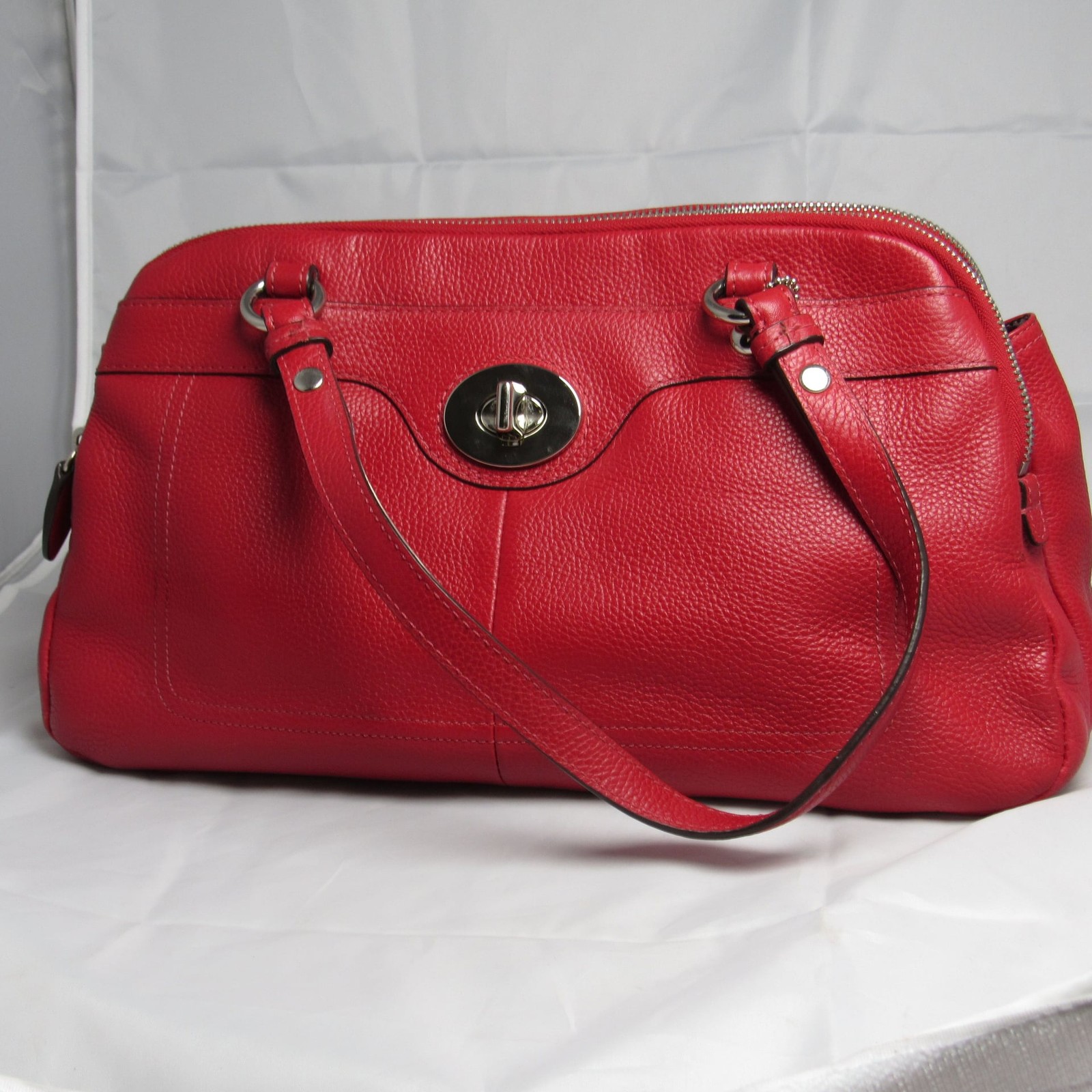 Coach Red Pebbled Leather Satchel Handbag